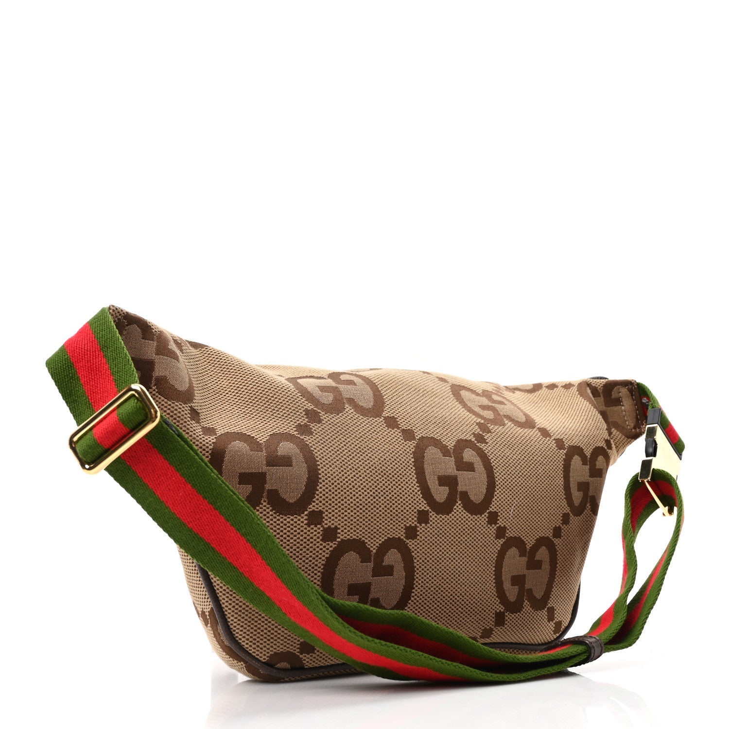 Monogram Jumbo GG Textured Dollar Calfskin Web Belt Bag Camel Ebony New Acero