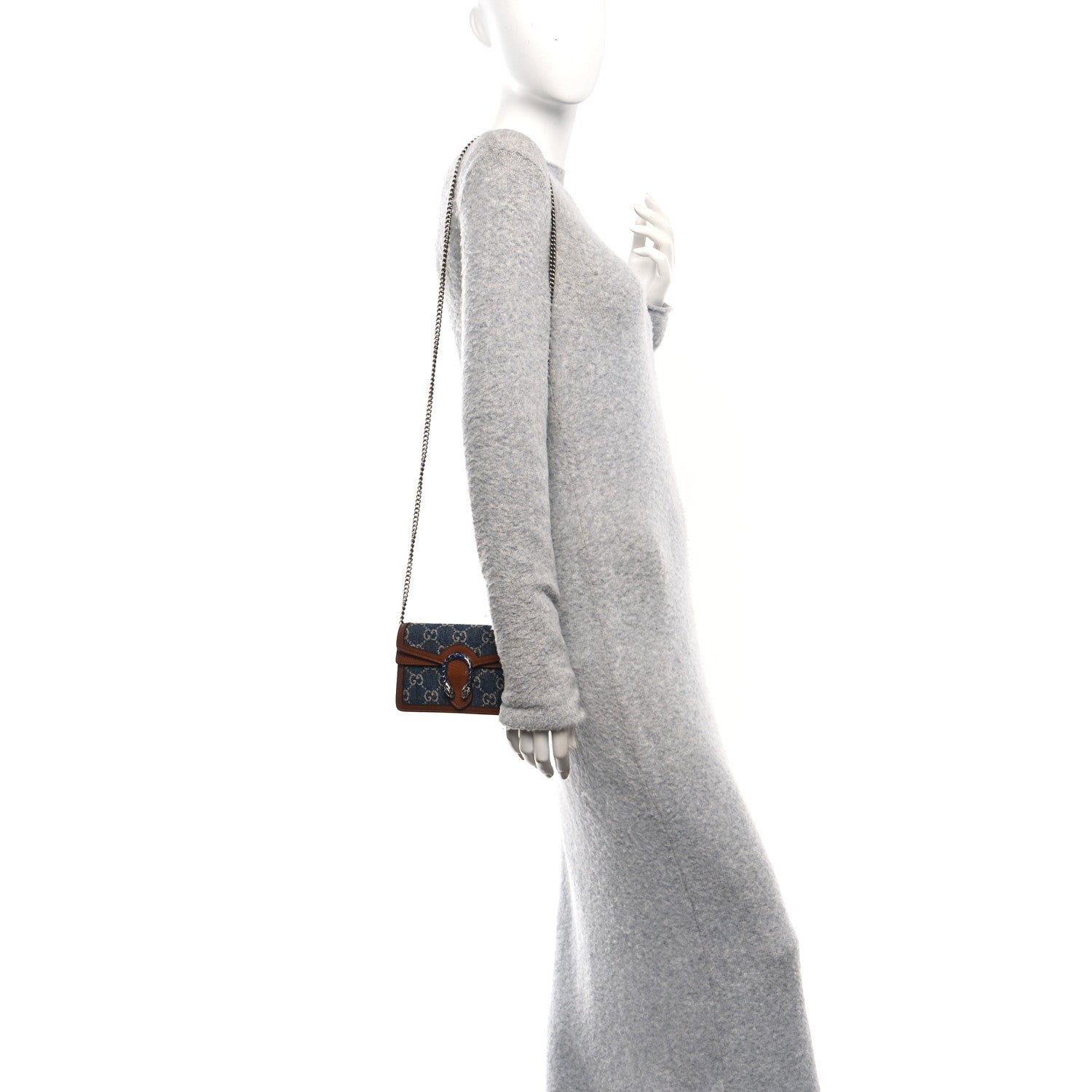New Denim GG Monogram Dollar Calfskin Enamel Super Mini Dionysus Shoulder Bag Blue Tea Cuir Epilog Electric Blue