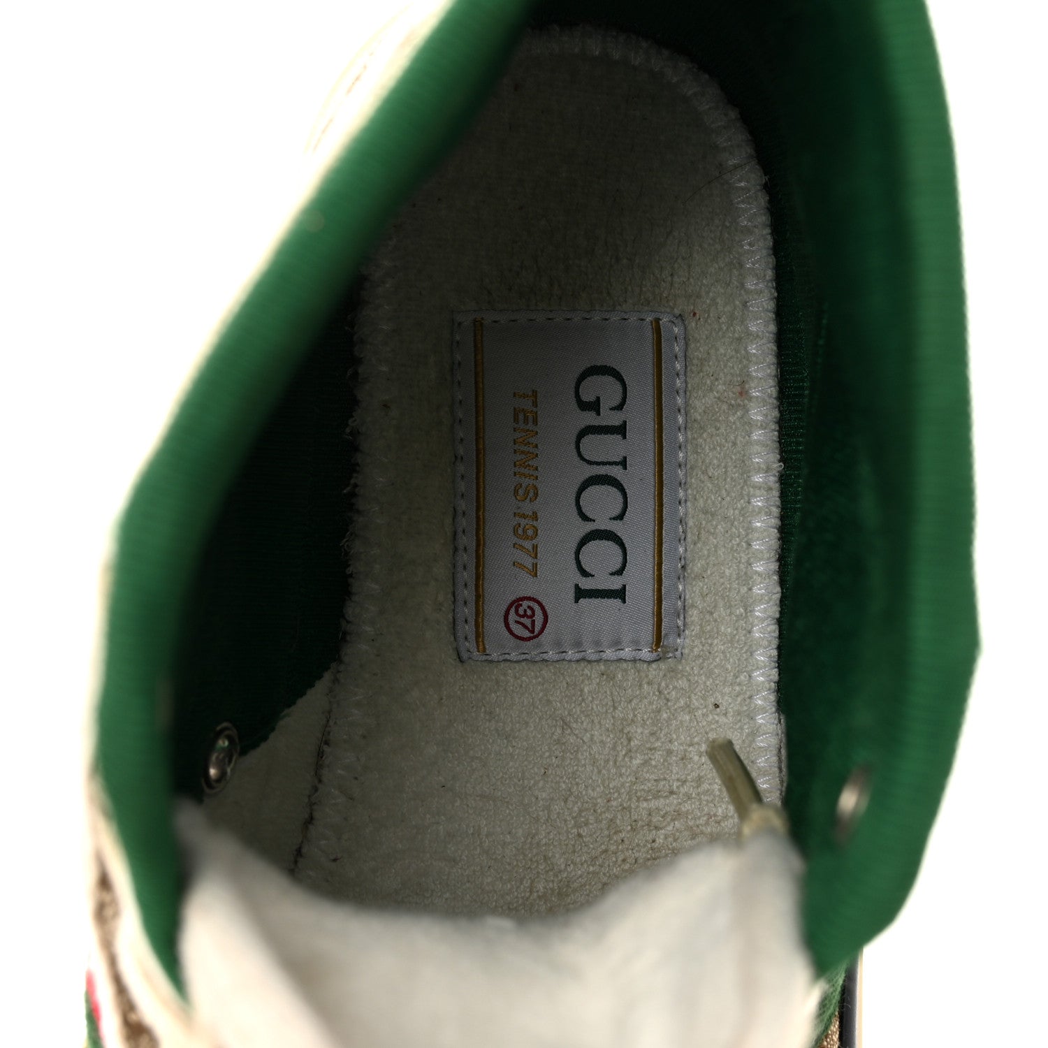 GG Monogram Web Womens 1977 Tennis High Top Sneakers 37 Beige Ebony Mystic White