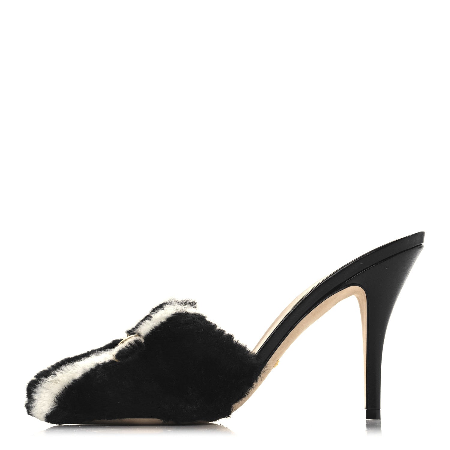 X ADIDAS Malaga Kid Fur Horsebit High Heel Mules 39.5 Black White