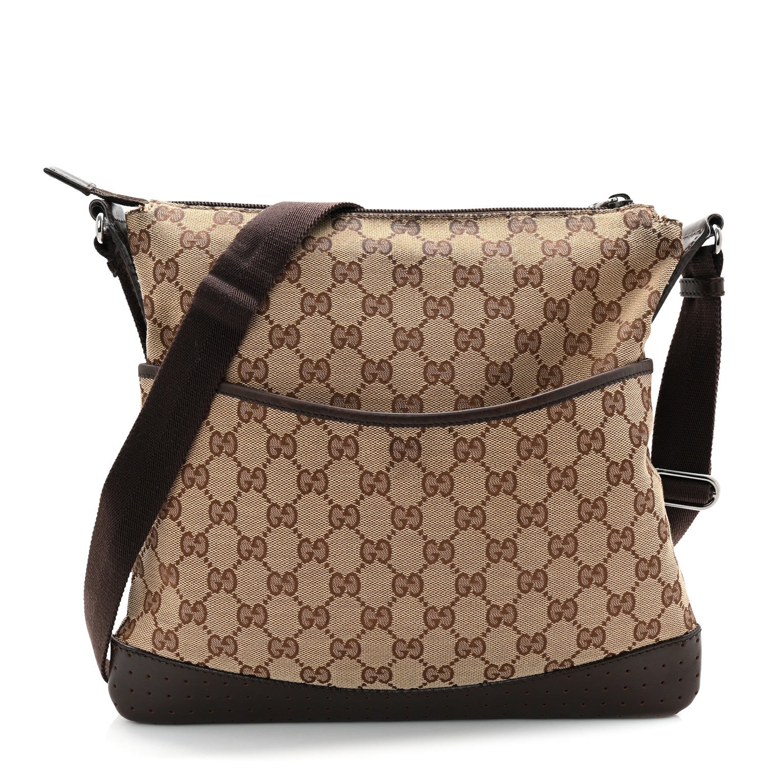 Monogram Calfskin Perforated Medium Flat Messenger Bag Dark Brown