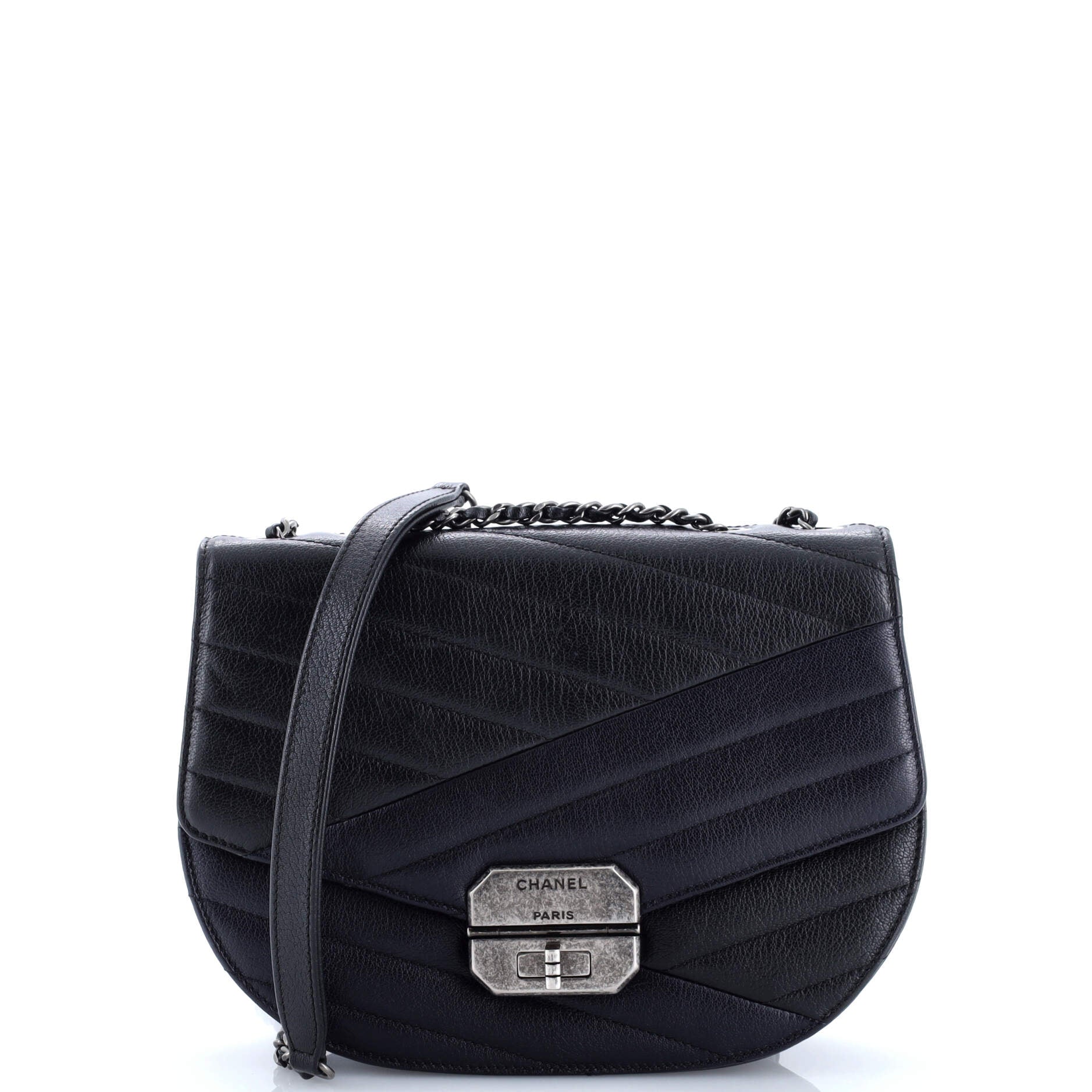 Gabrielle Saddle Crossbody Bag Chevron Goatskin Small