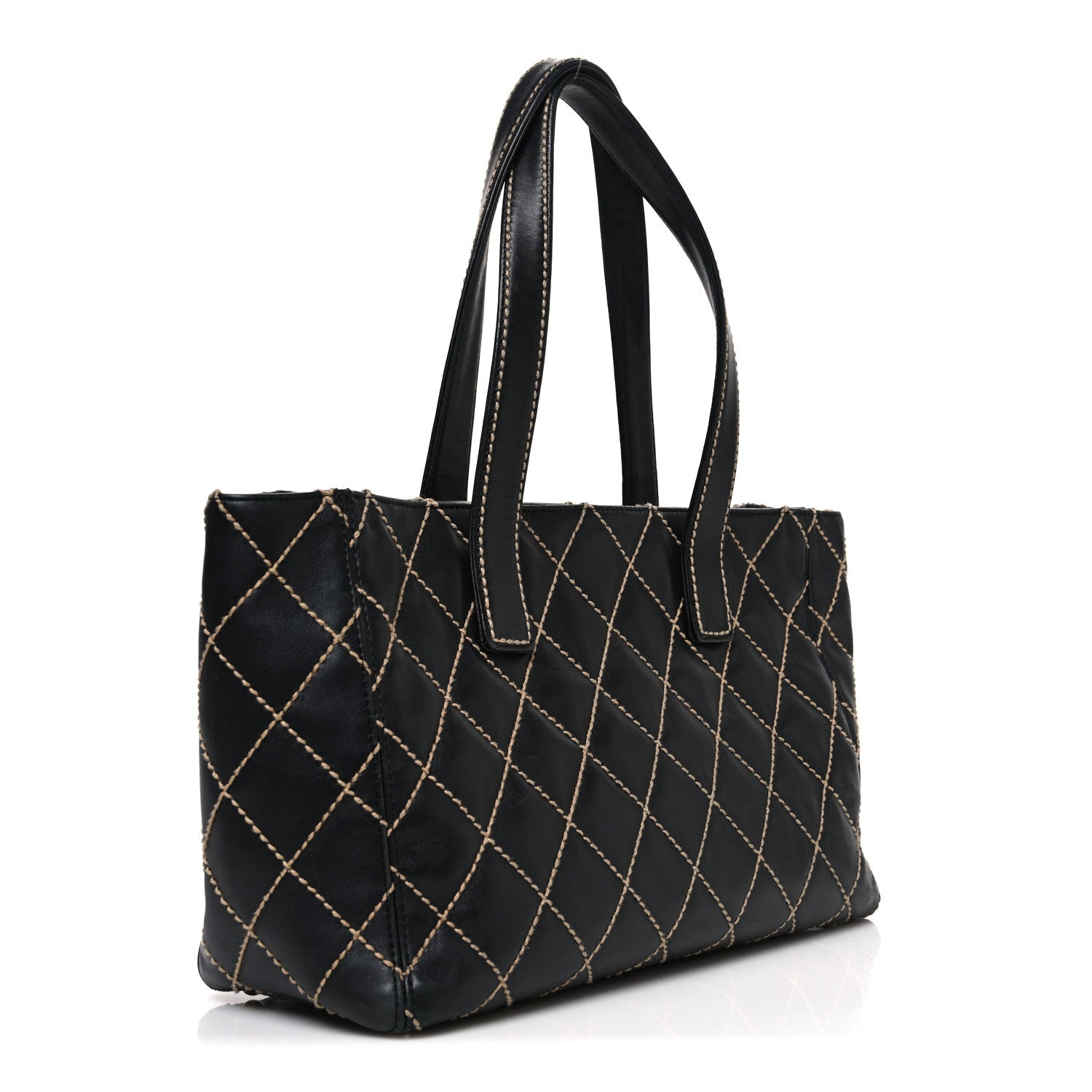 Calfskin Contrast Stitch Surpique Tote Black