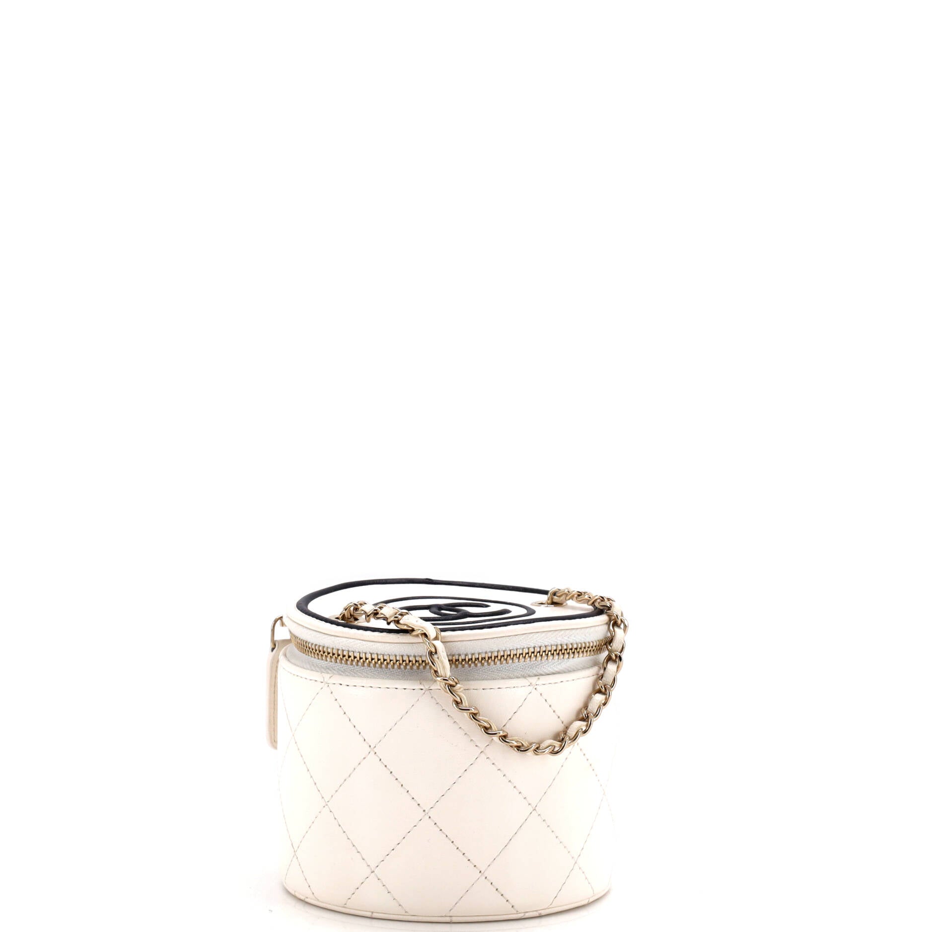CC Round Vanity Case with Chain Quilted Lambskin Mini