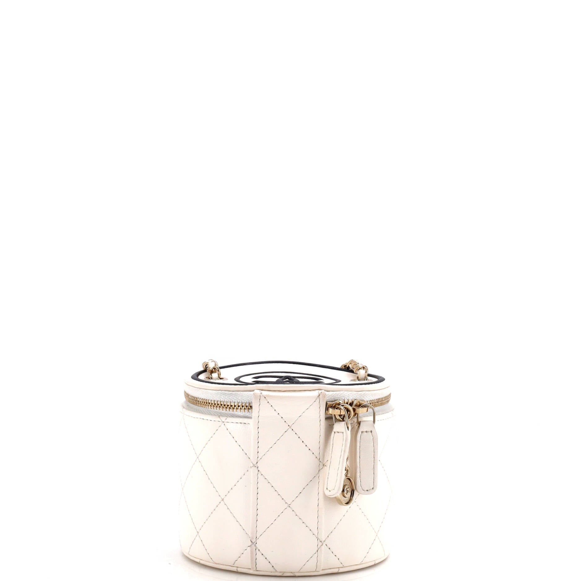 CC Round Vanity Case with Chain Quilted Lambskin Mini