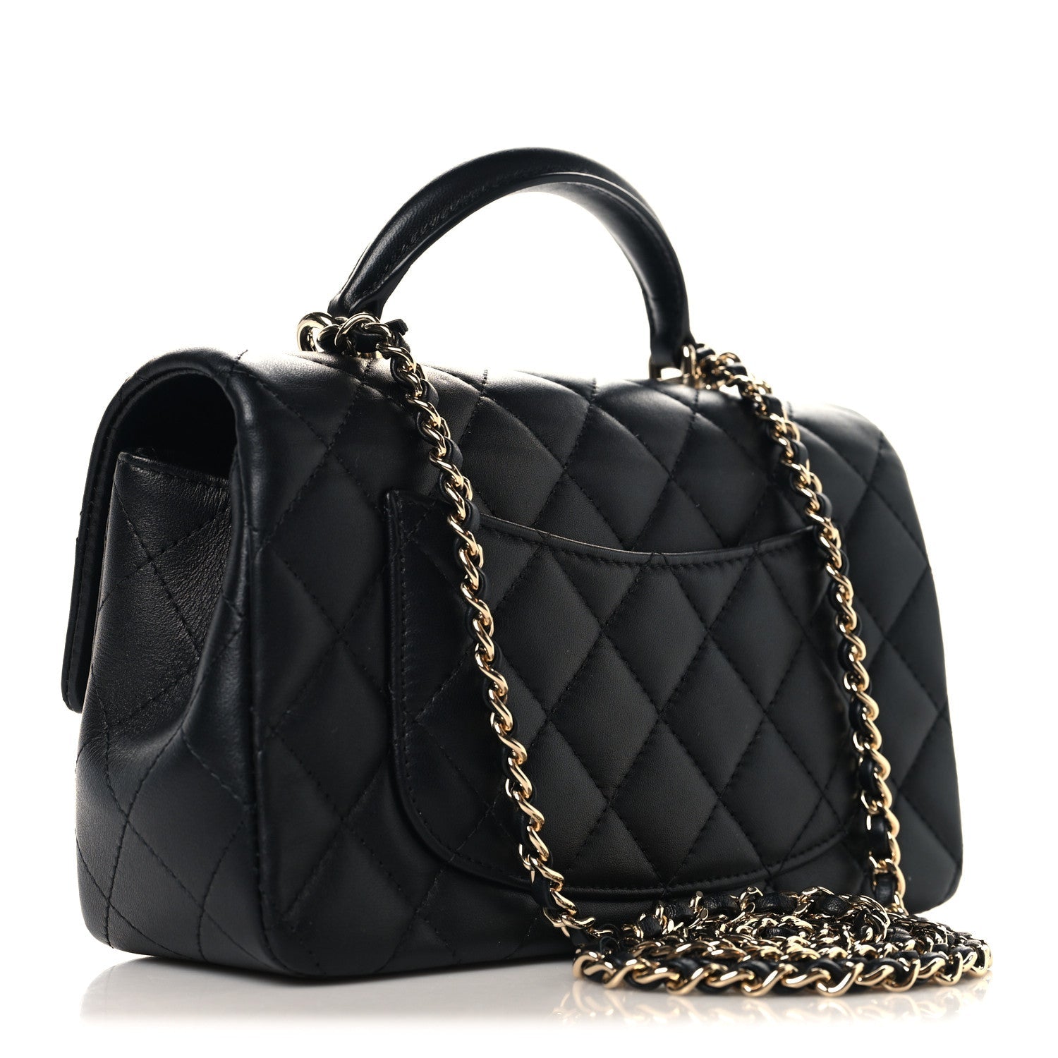 Lambskin Quilted Mini Top Handle Rectangular Flap Black