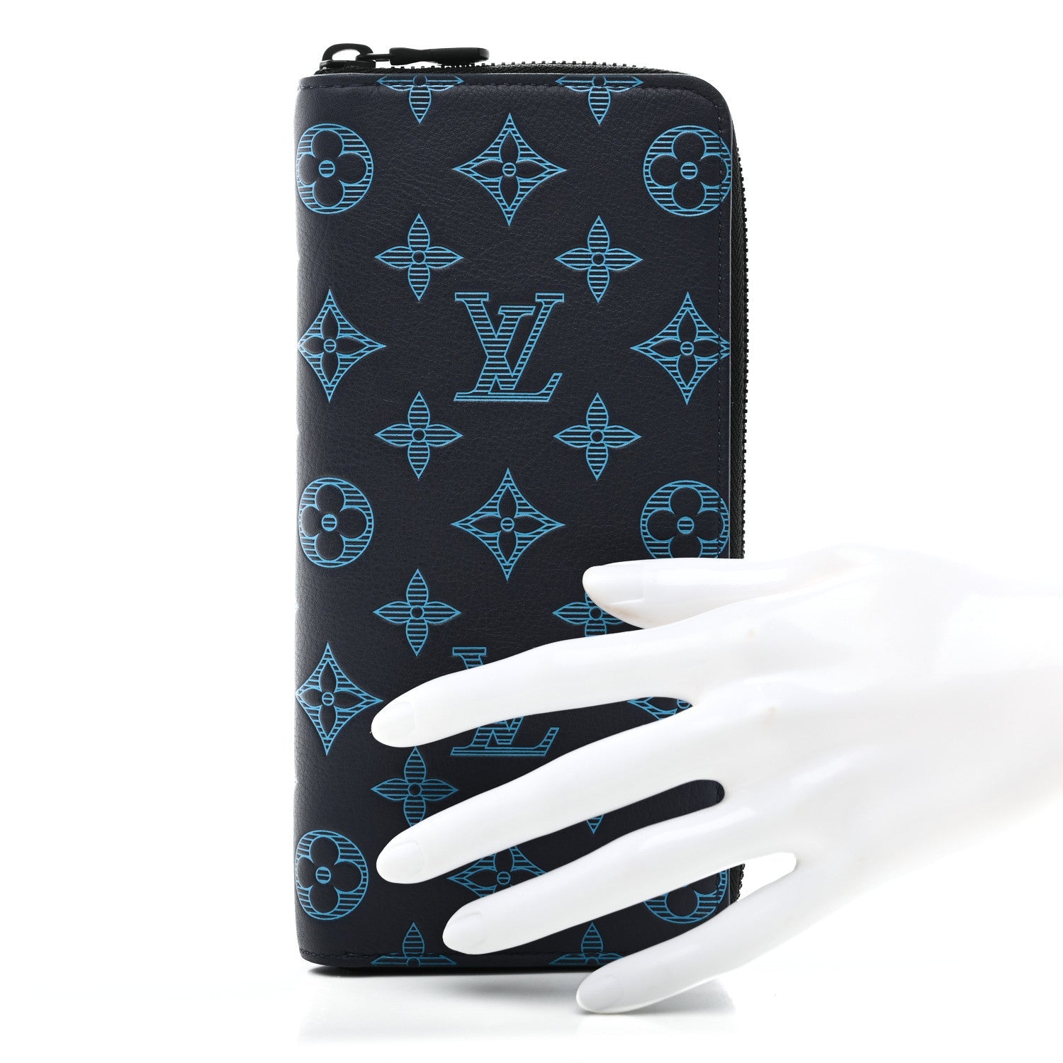 Calfskin Monogram Shadow Vertical Zippy Wallet Blue