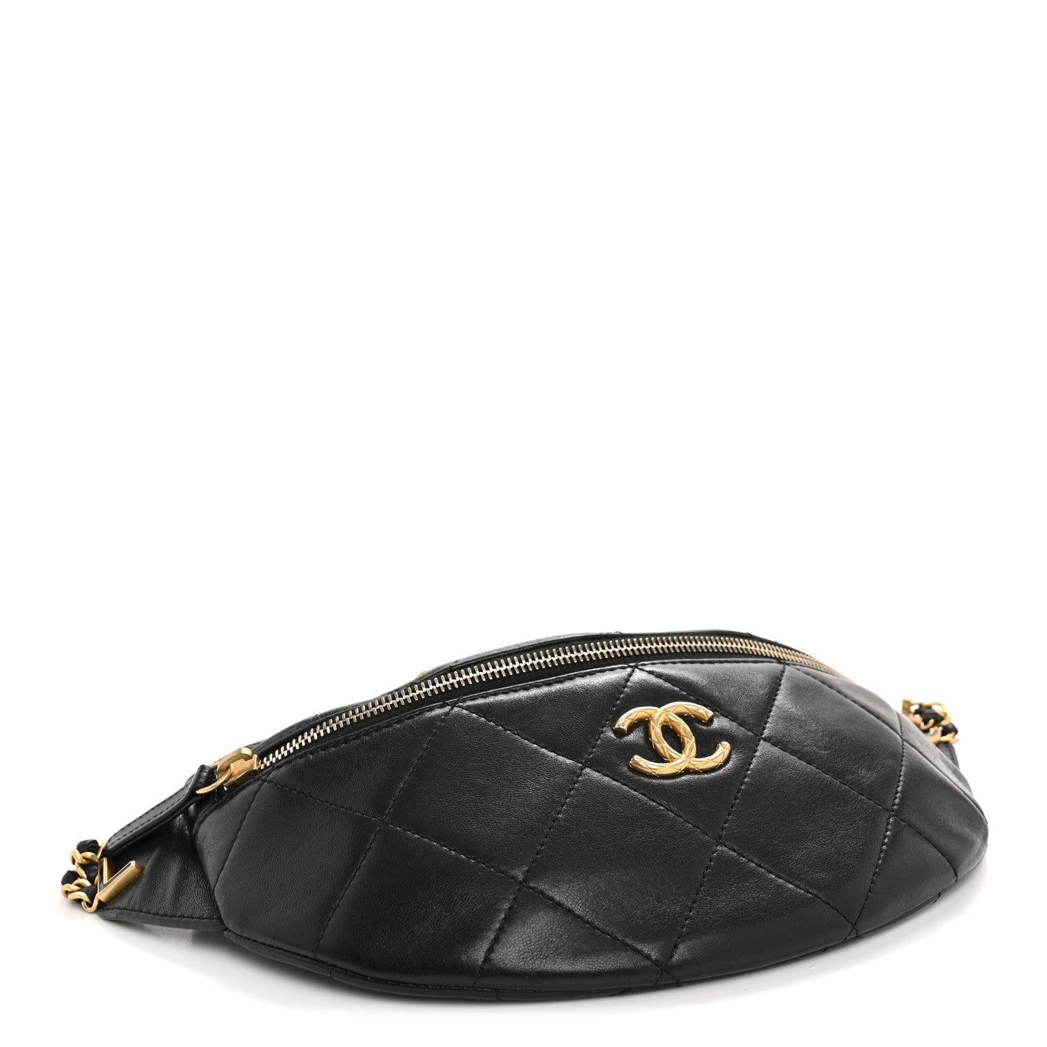Lambskin Enamel Quilted Waist Bag Black