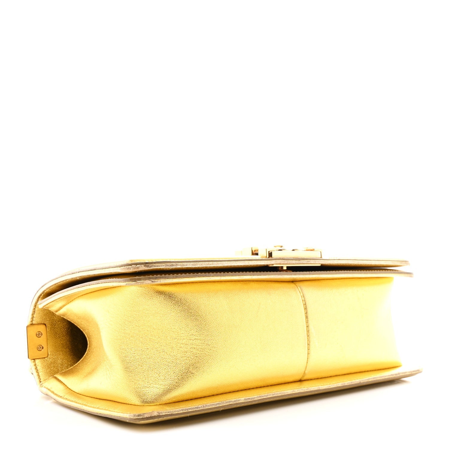 Metallic Patent Calfskin Quilted Medium Boy Flap Gold