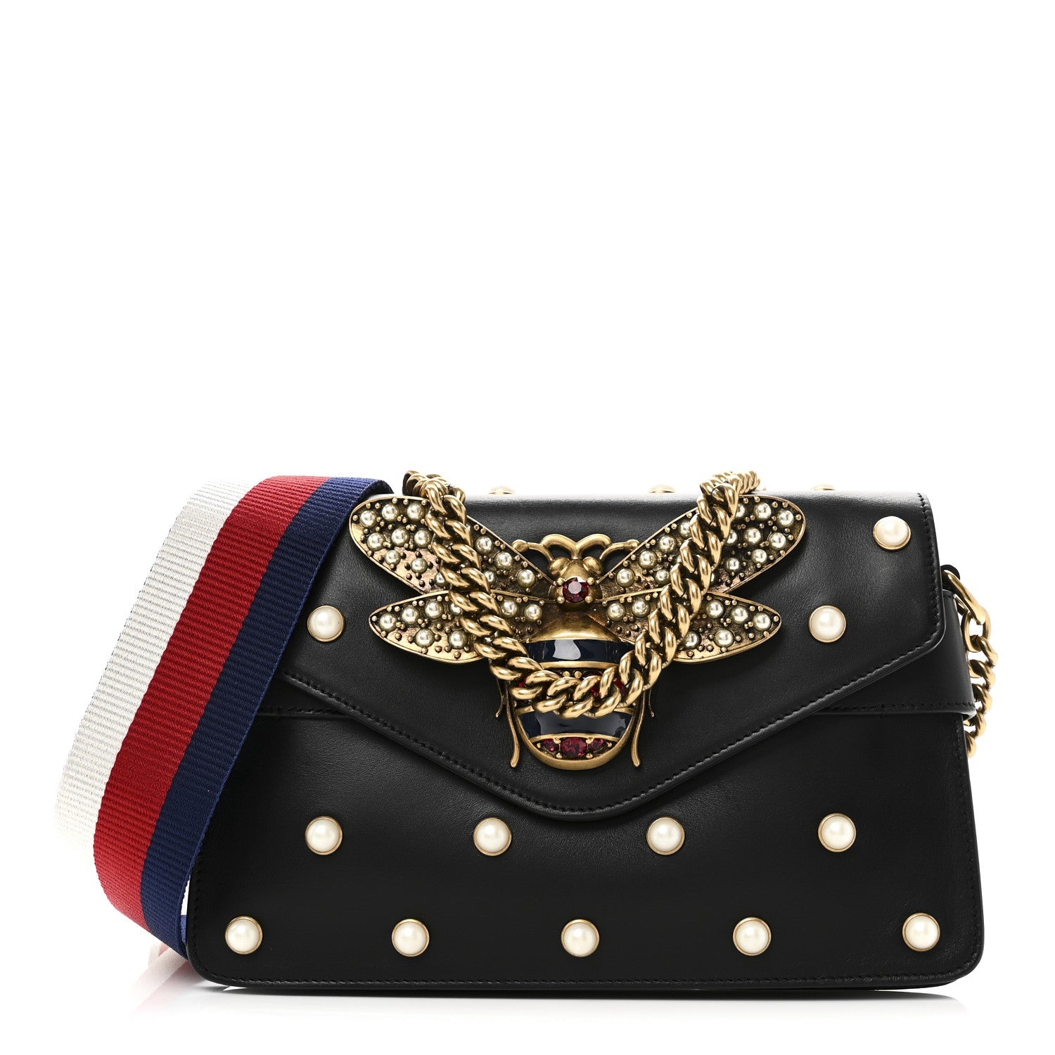 Nappa Pearl Studded Mini Queen Margaret Broadway Shoulder Bag Black