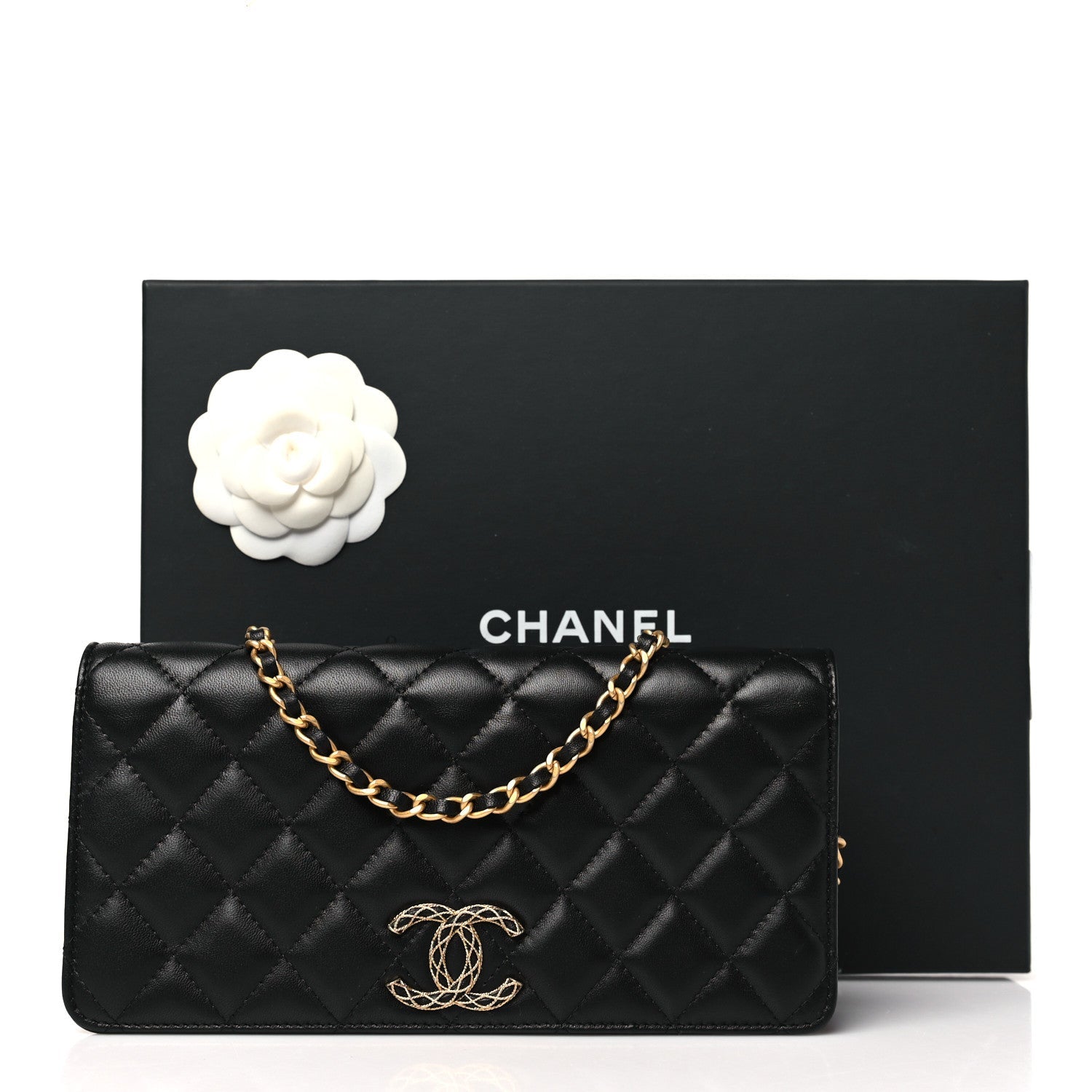 Lambskin Quilted CC Clutch On Chain Black