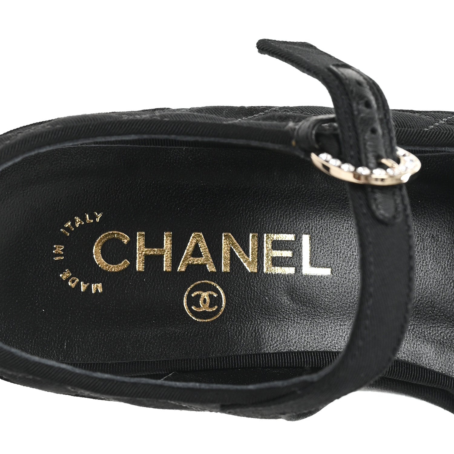 Grosgrain Quilted Crystal CC Platform Sandals 39.5 Black