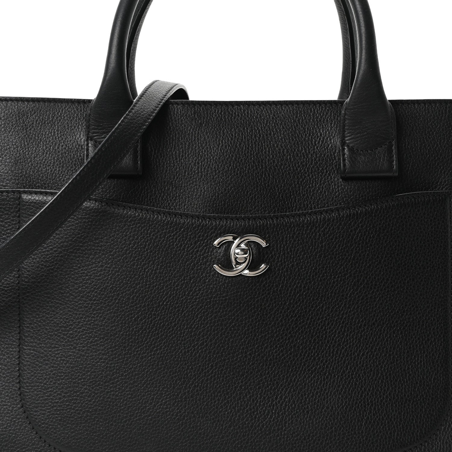 Grained Calfskin Medium Neo Executive Shopper Tote Black