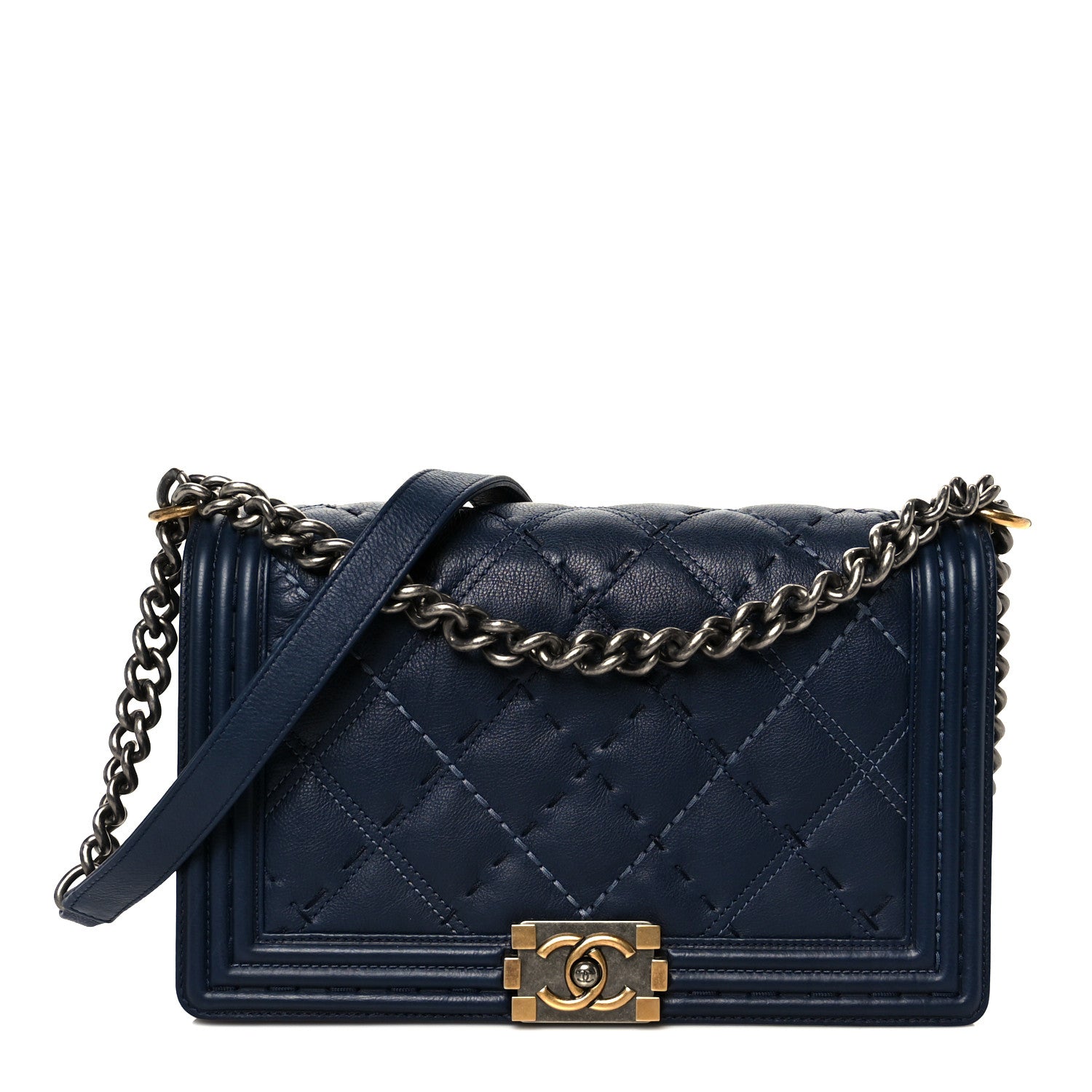 Calfskin Stitched New Medium Boy Flap Black