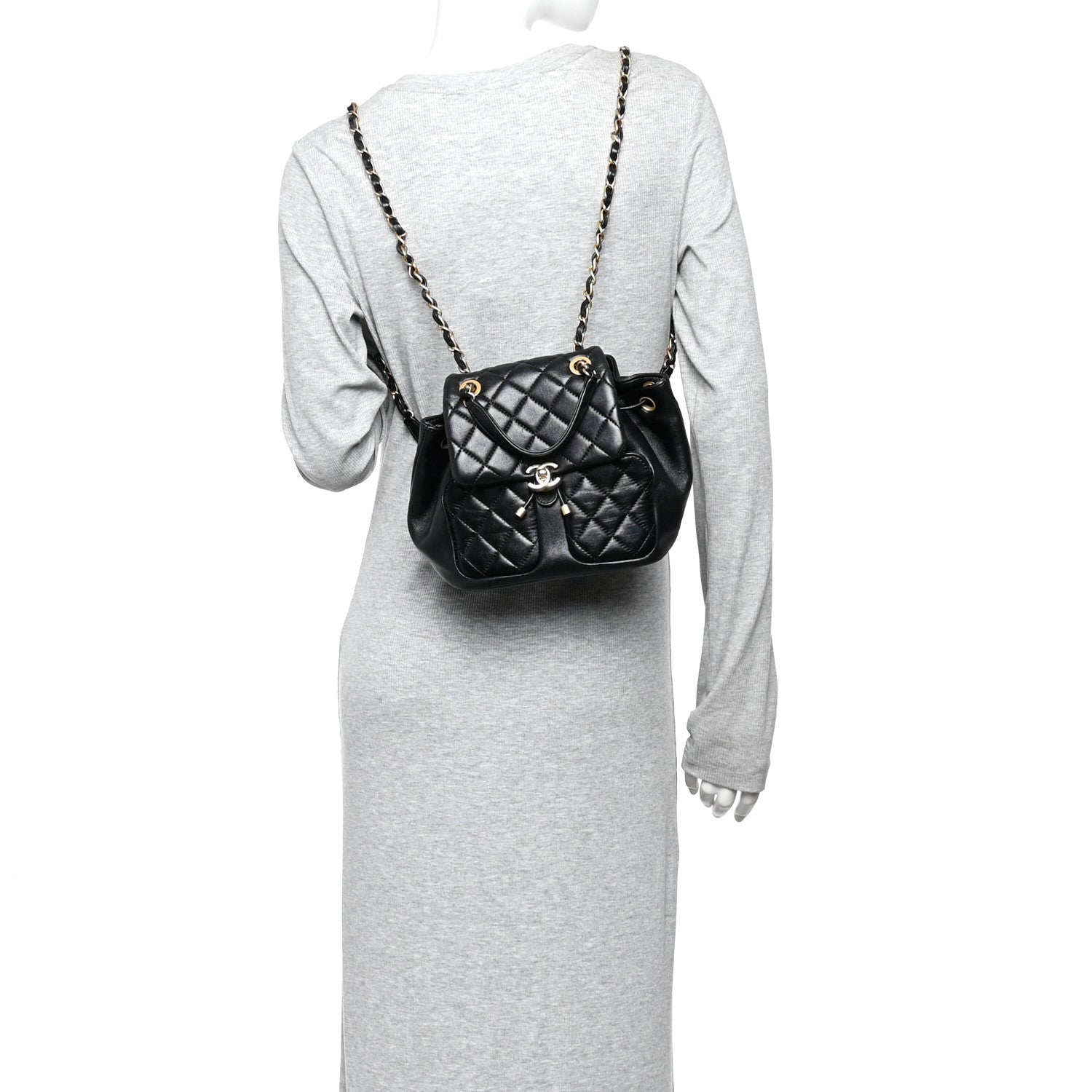 Lambskin Quilted Daily Friend Drawstring Backpack Black