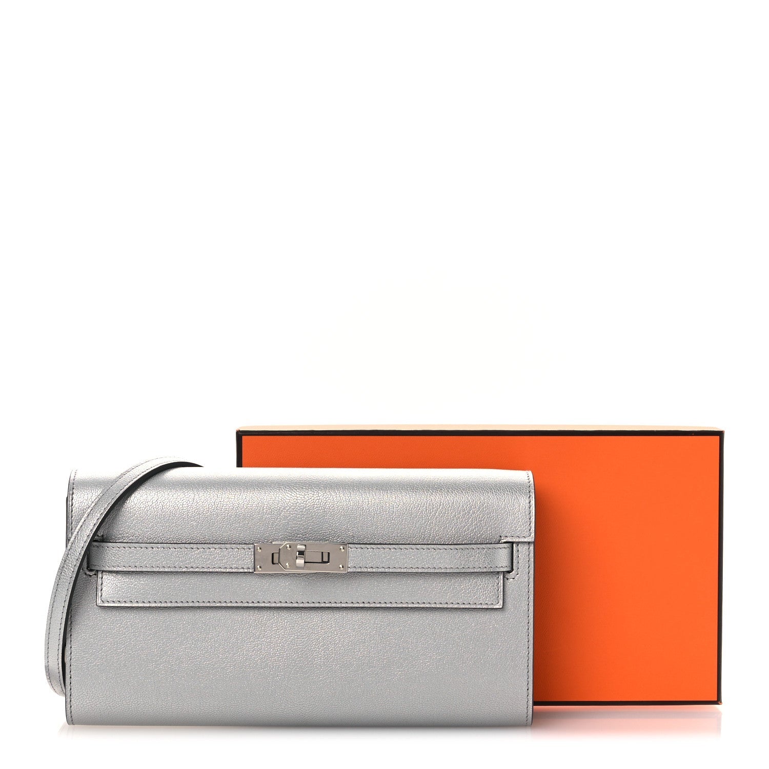 Metallic Chevre Chamkilight Kelly Wallet To Go Argent