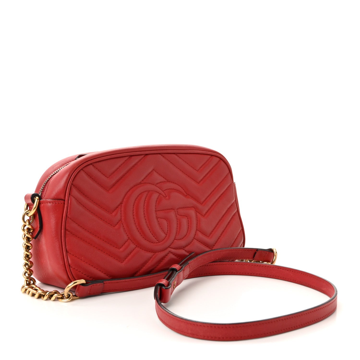 Calfskin Matelasse Small GG Marmont Chain Shoulder Bag Hibiscus Red