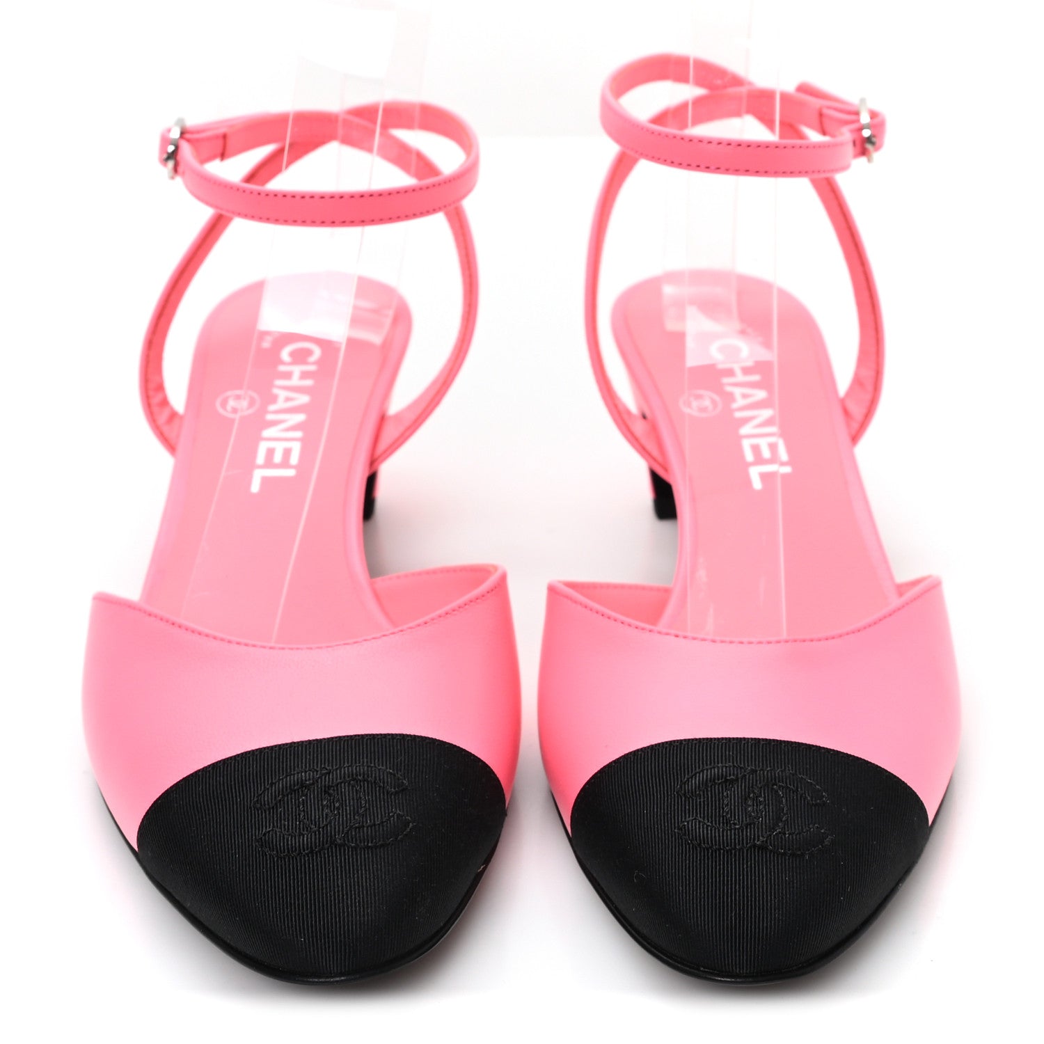 Lambskin Grosgrain Cap Toe CC Slingback Pumps 37 Coral Black