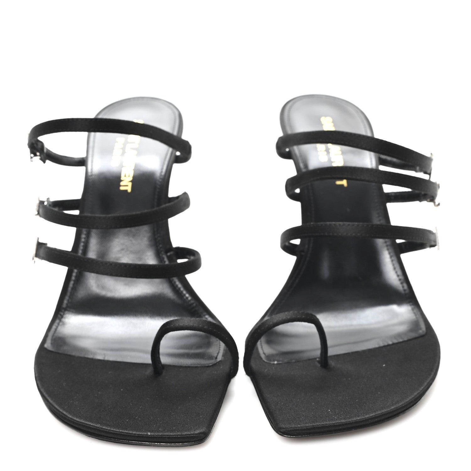 Crepe Satin Crystal Logo Jerry 110 Ankle Strap Sandals 38.5 Black