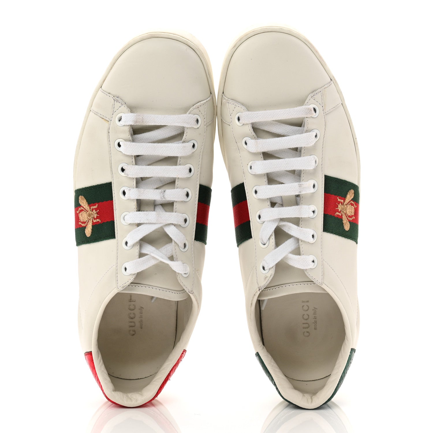 Calfskin Ayers Bee Embroidered Womens Ace Sneakers 39.5 White Green