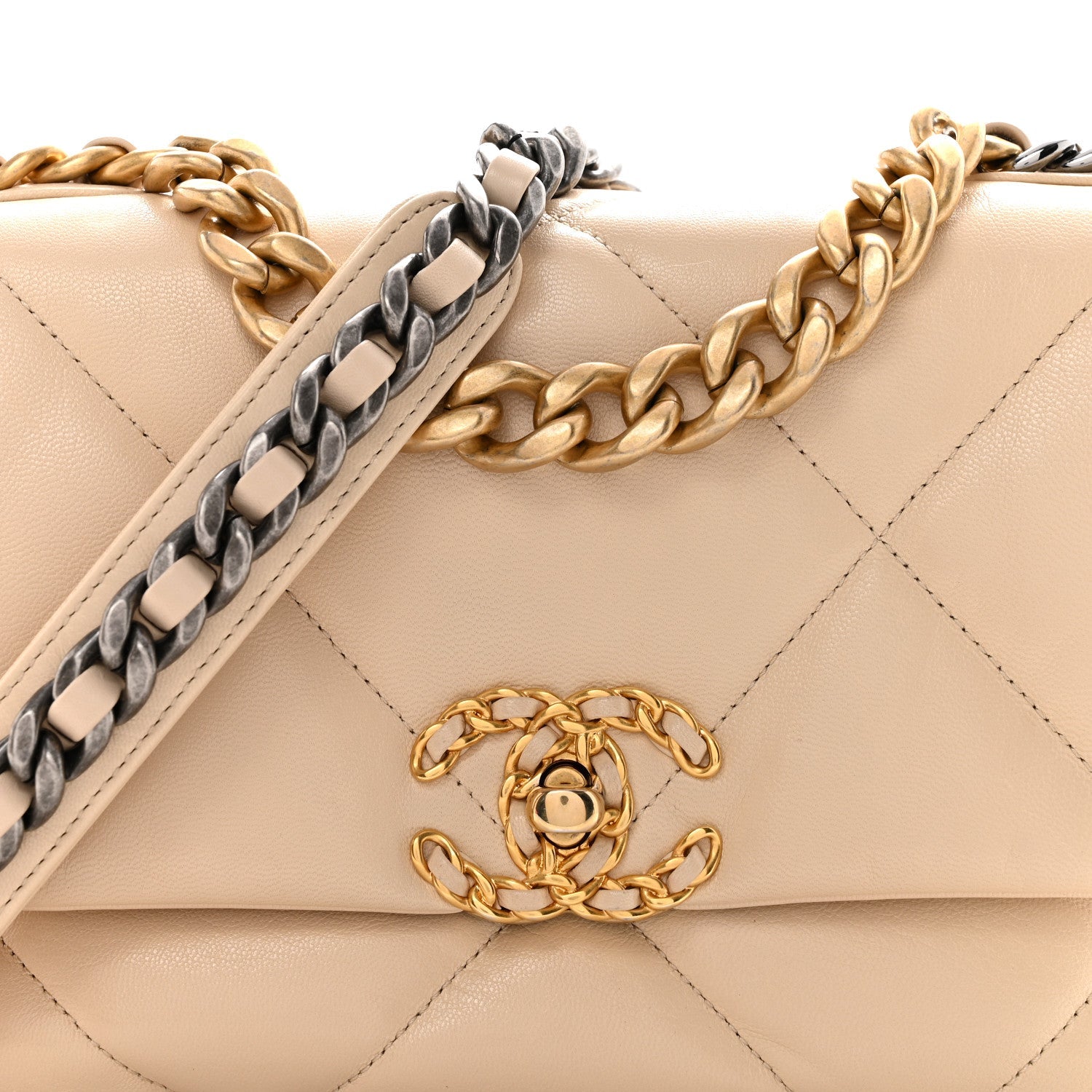Goatskin Quilted Medium Chanel 19 Flap Beige