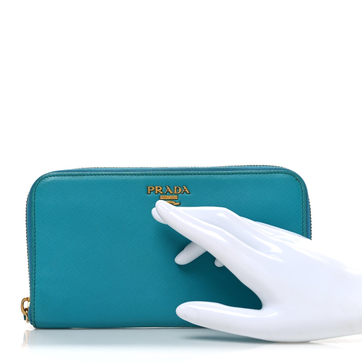 Saffiano Metal Zip Around Wallet Blue