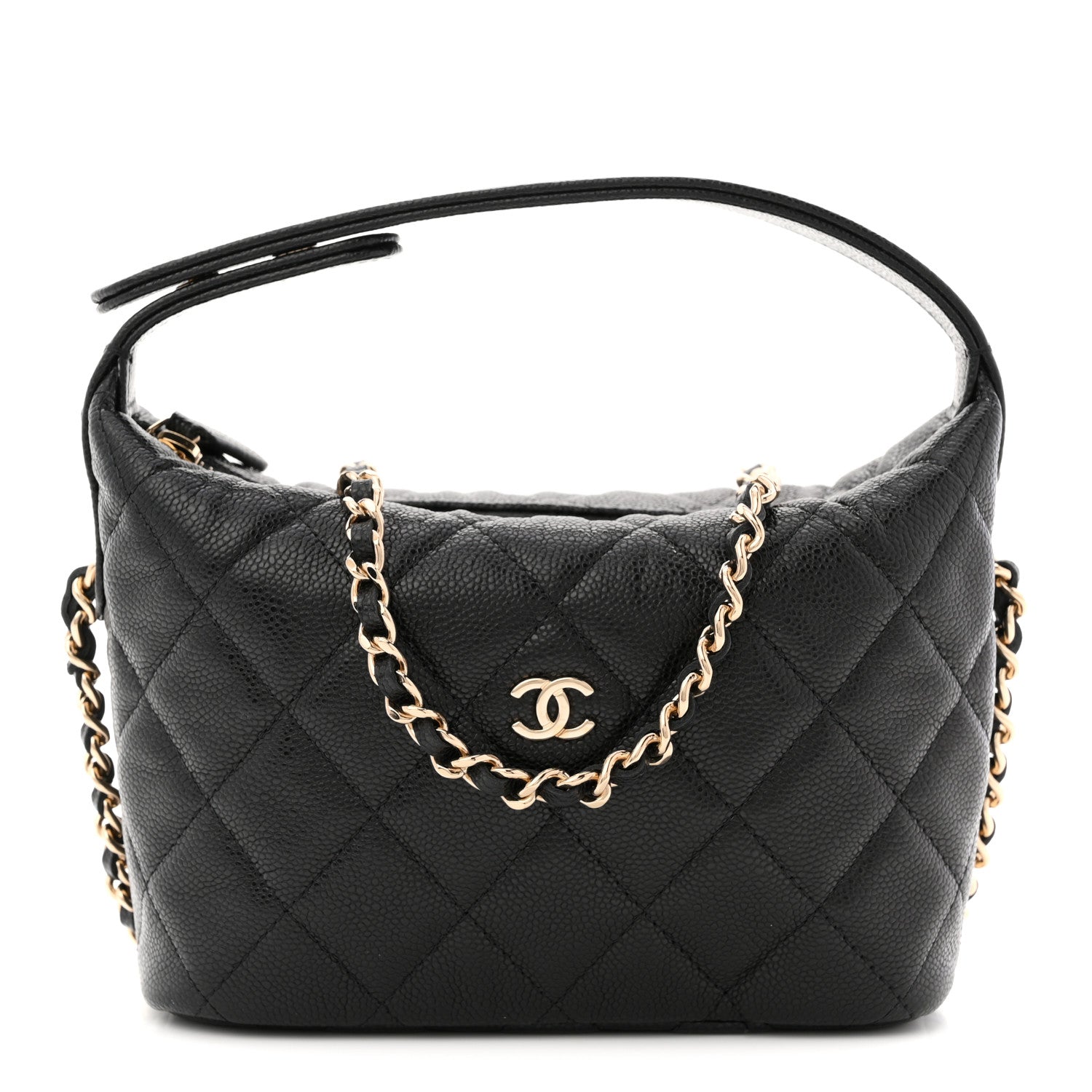 Caviar Quilted Hobo Clutch With Chain  Black