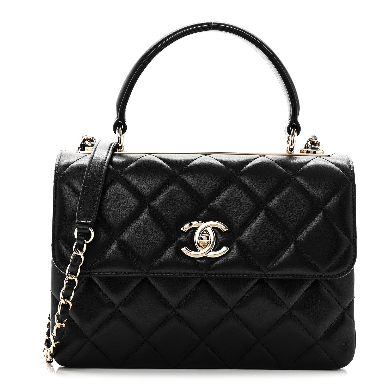 Lambskin Quilted Small Trendy CC Dual Handle Flap Bag Black