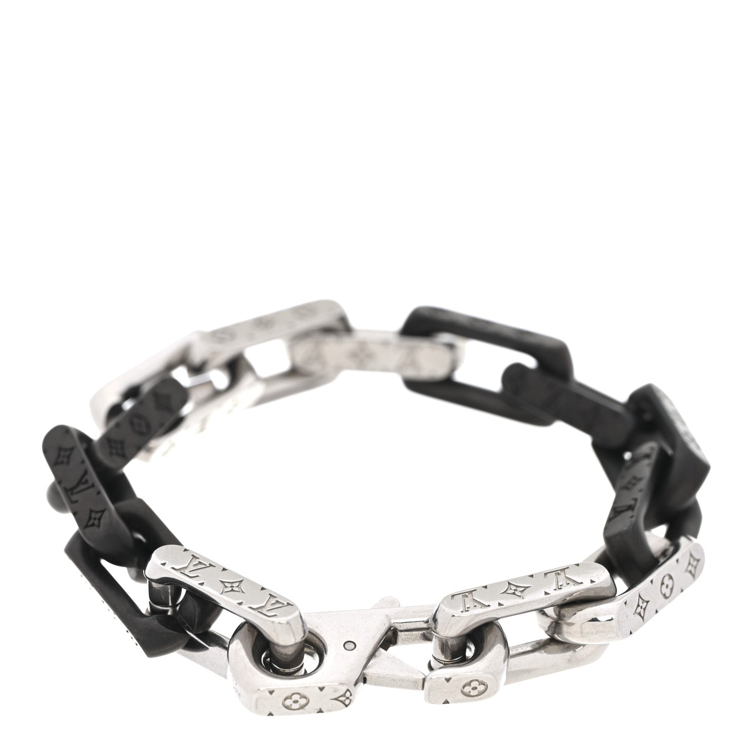 Metal Monogram Chain Bracelet Silver Black