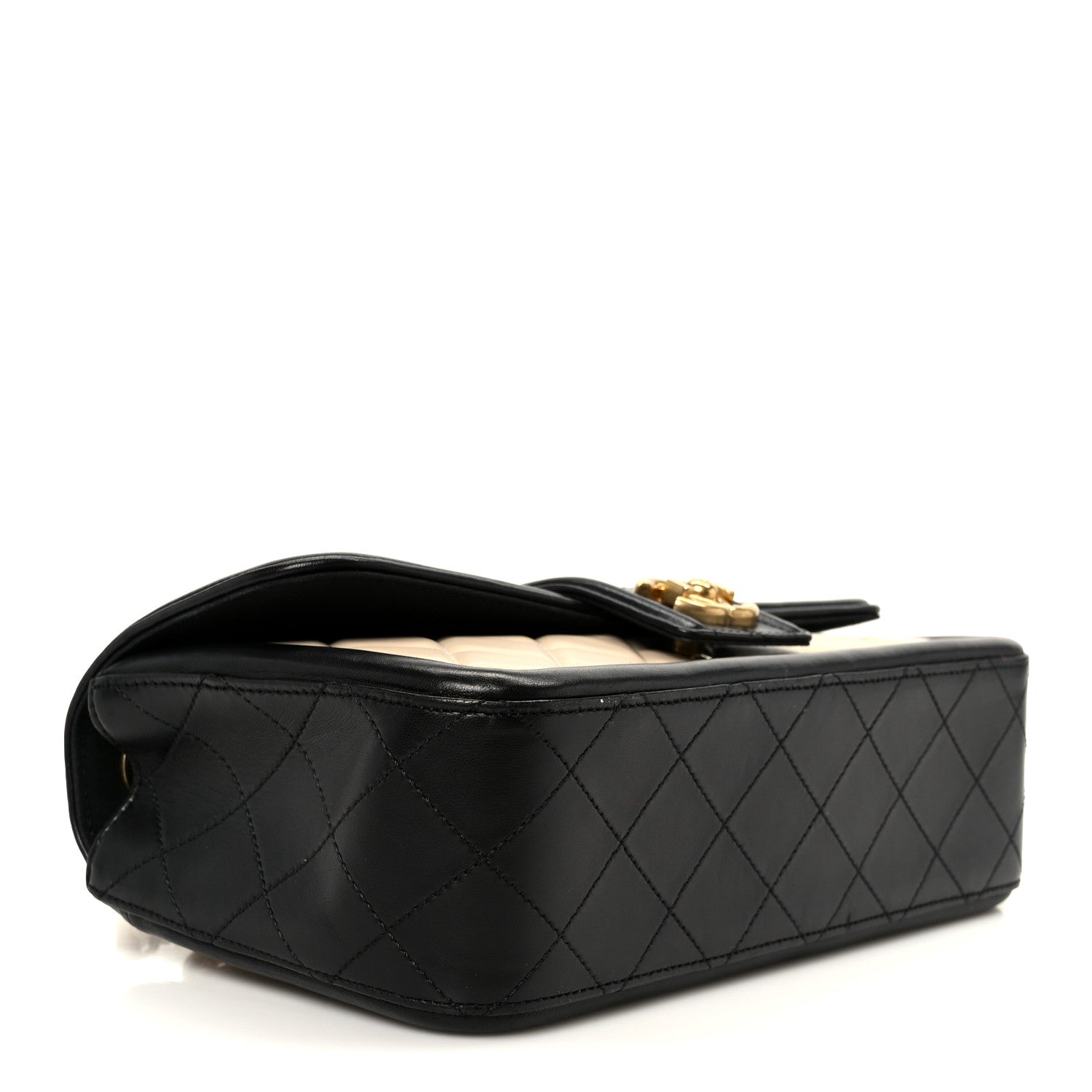 Lambskin Quilted Medium Elegant CC Flap Beige Black