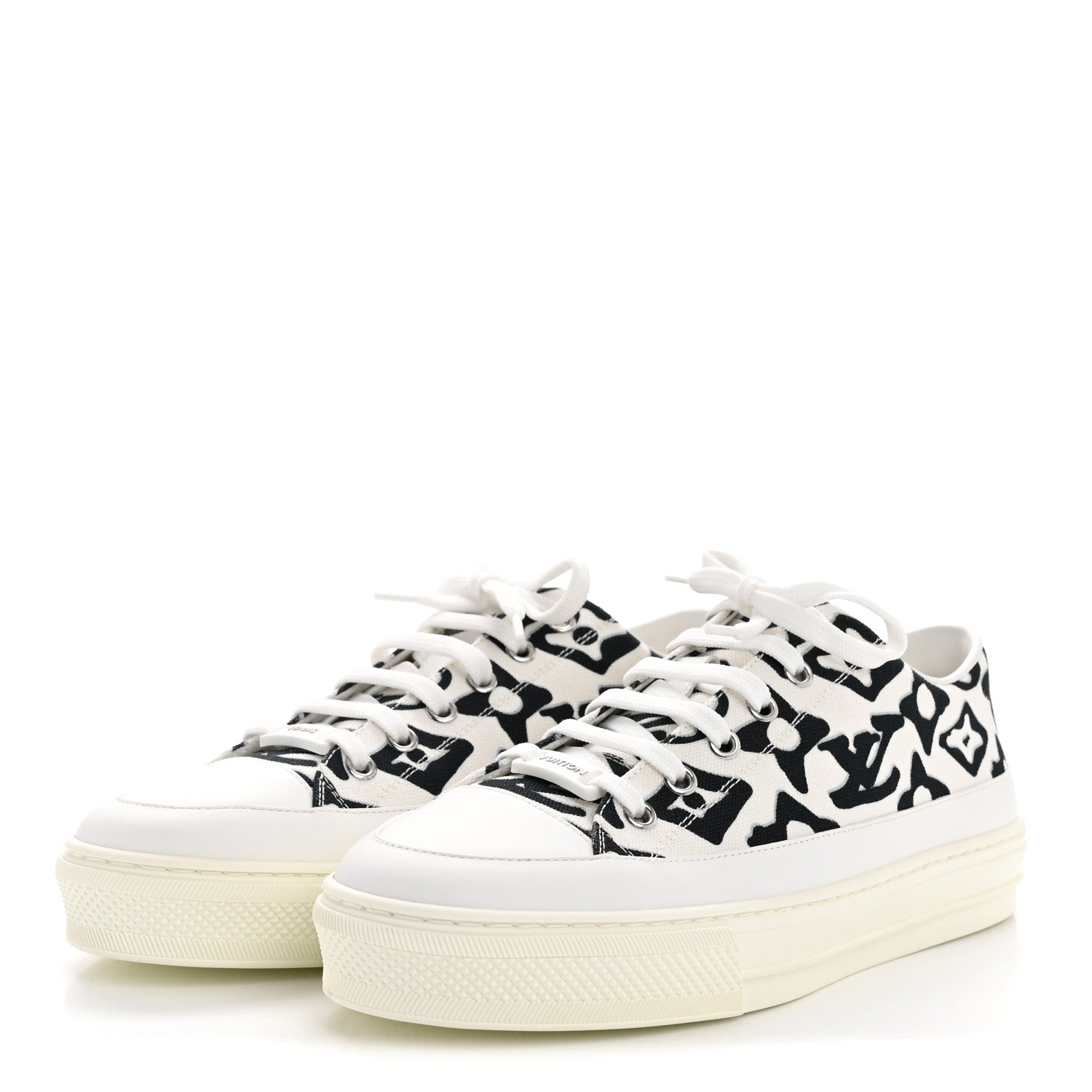 X UF Calfskin Tufted Monogram Stellar Sneakers 38 White Black
