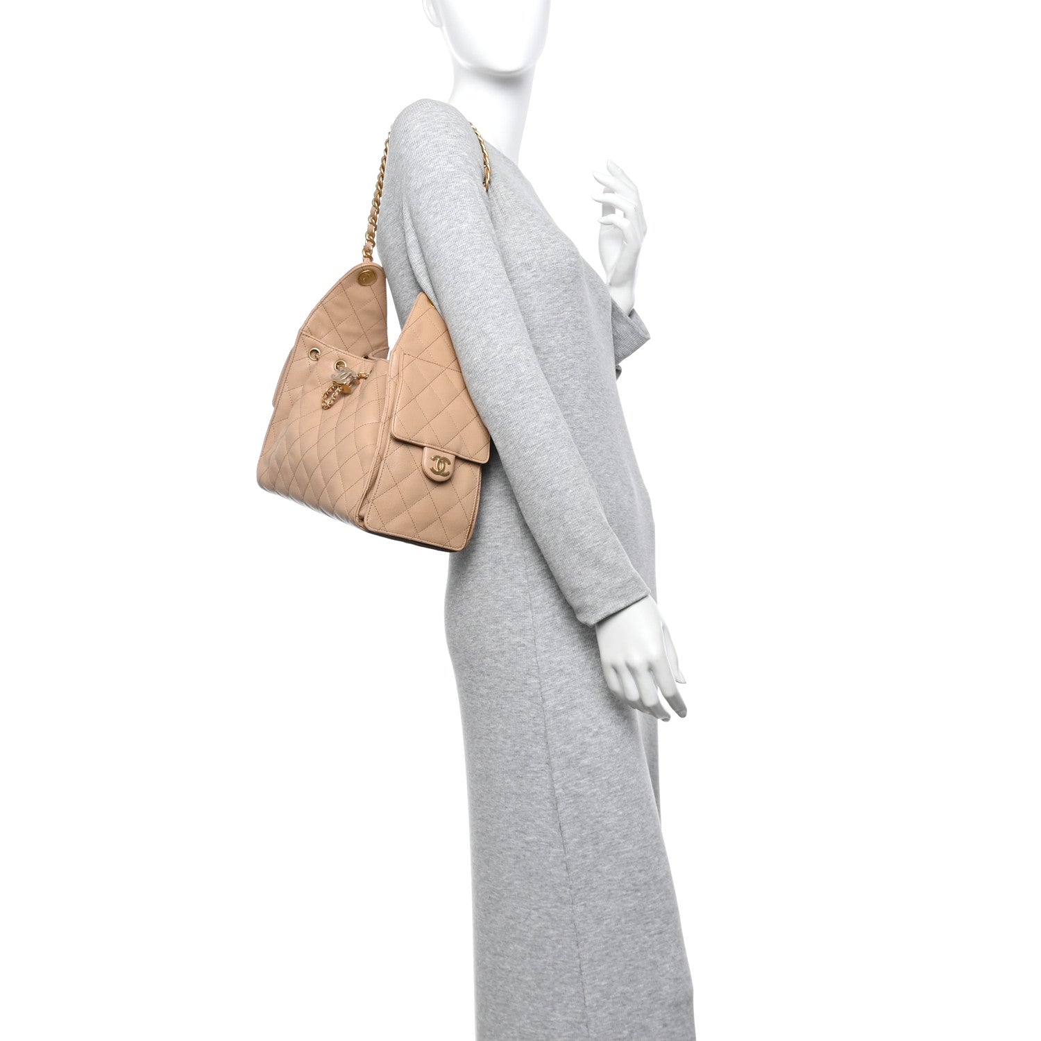 Caviar Quilted Small Chanel 25 Handbag Dark Beige