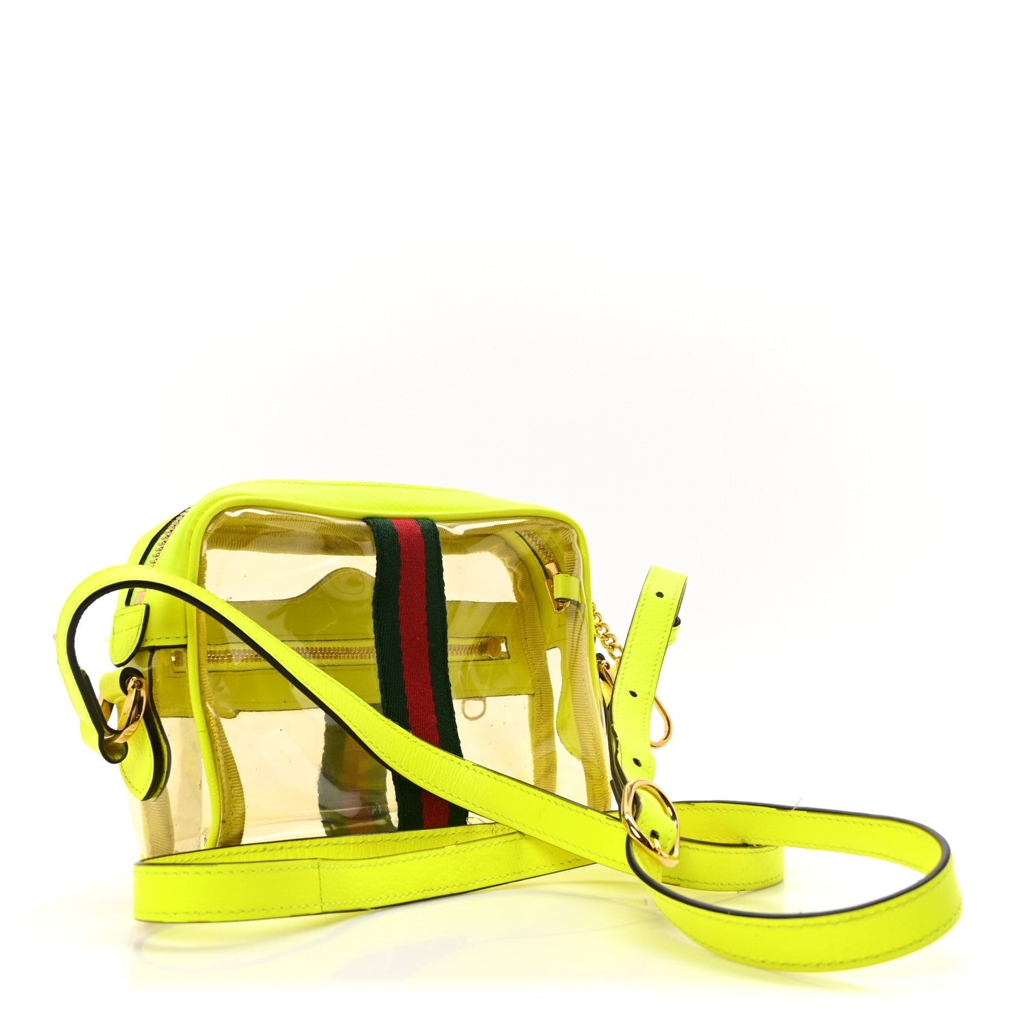 Vinyl Web Mini Ophidia Transparent Shoulder Bag Yellow Fluo