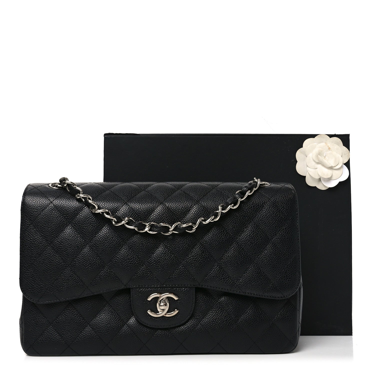 Caviar Quilted Jumbo Double Flap Black