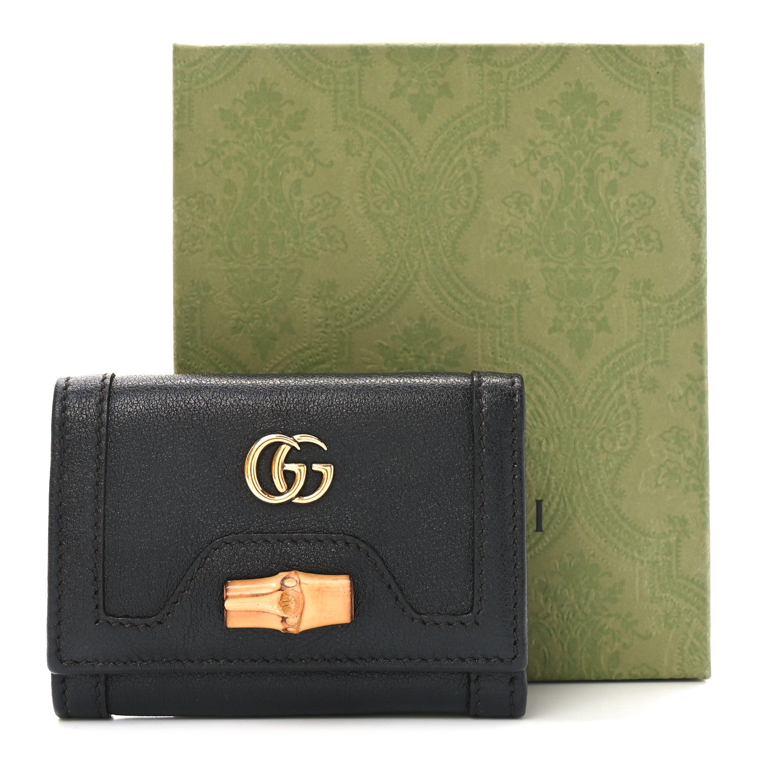 Wonka Grain Calfskin Diana Tri-Fold Wallet Black