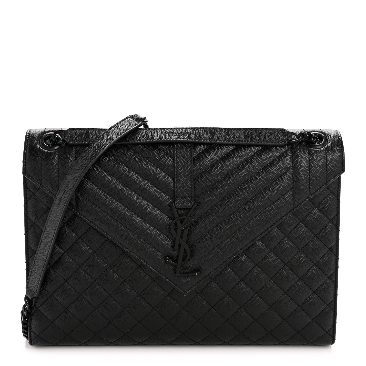 Grain De Poudre Textured Mixed Matelasse Large Triquilt Monogram Monochrome Satchel Black