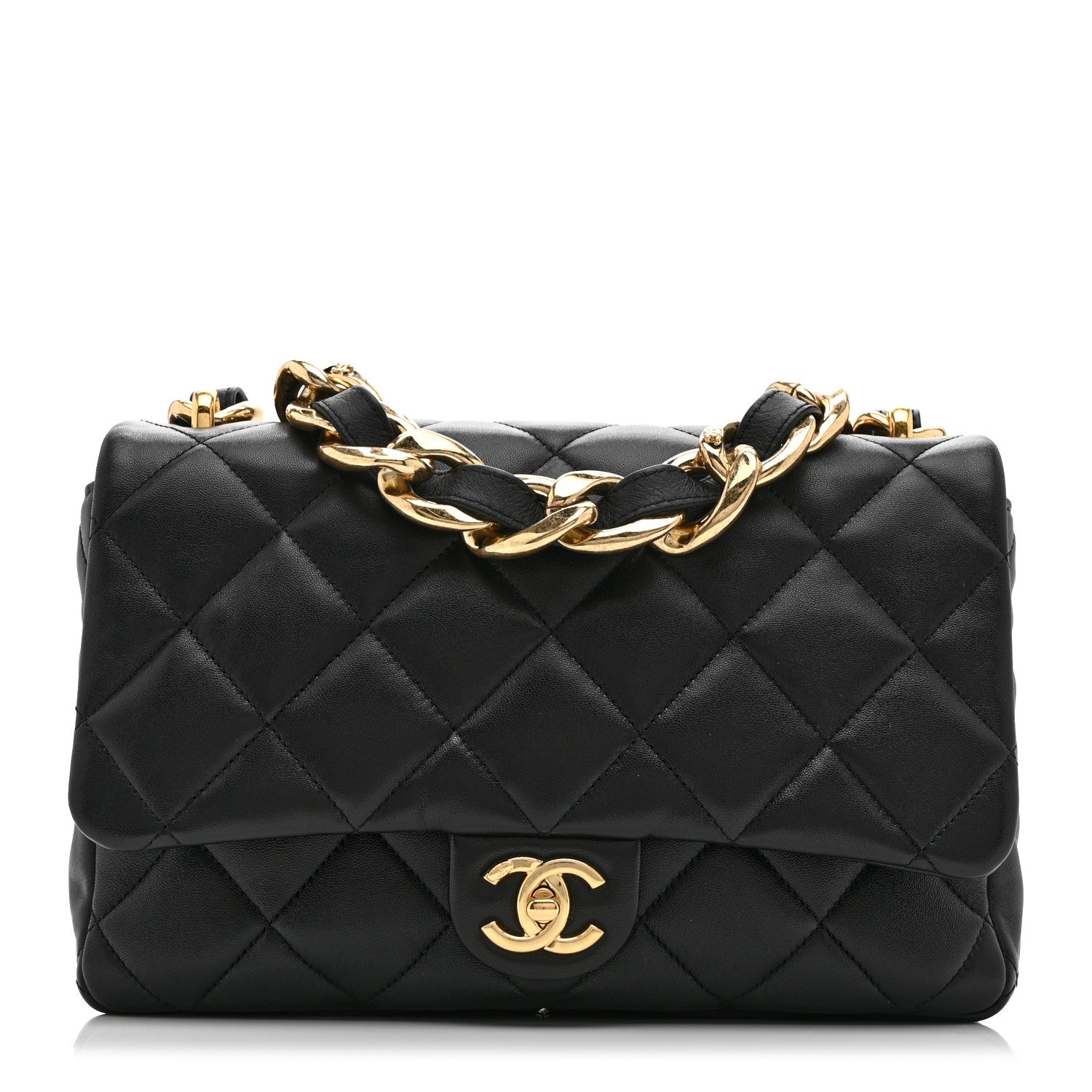 Lambskin Quilted Large CC Funky Town Flap Black