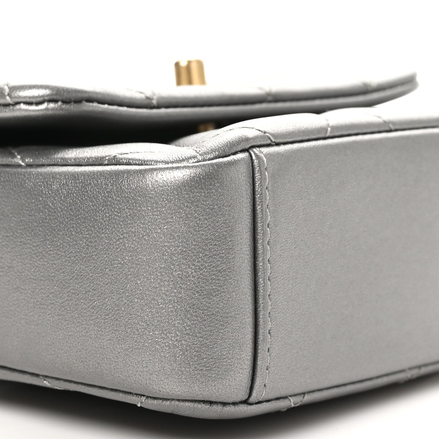 Metallic Lambskin Quilted Mini Side Note Flap Grey
