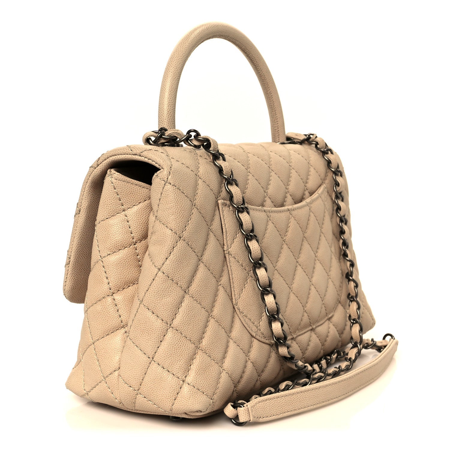 Caviar Quilted Small Coco Handle Flap Light Beige