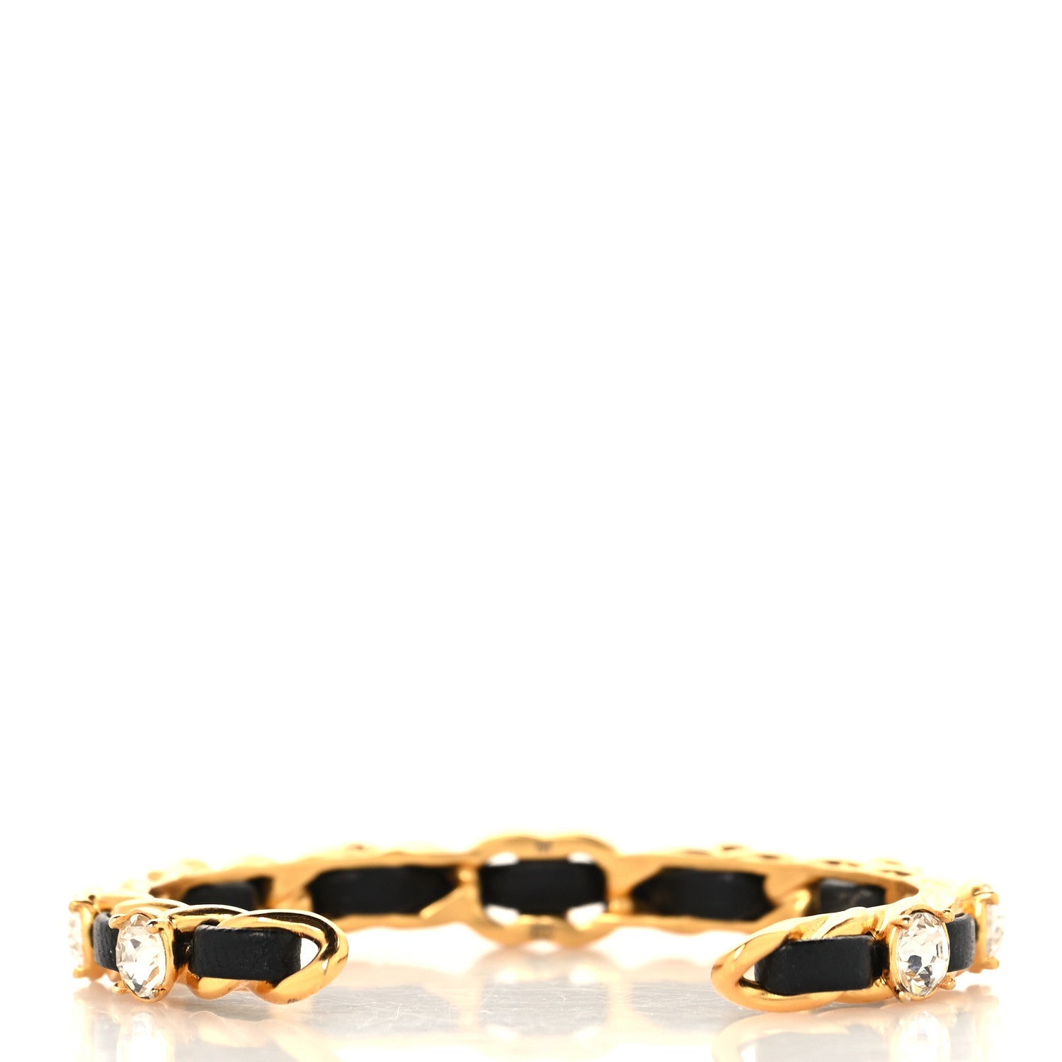 Lambskin Crystal CC Cuff Bracelet M Black Gold