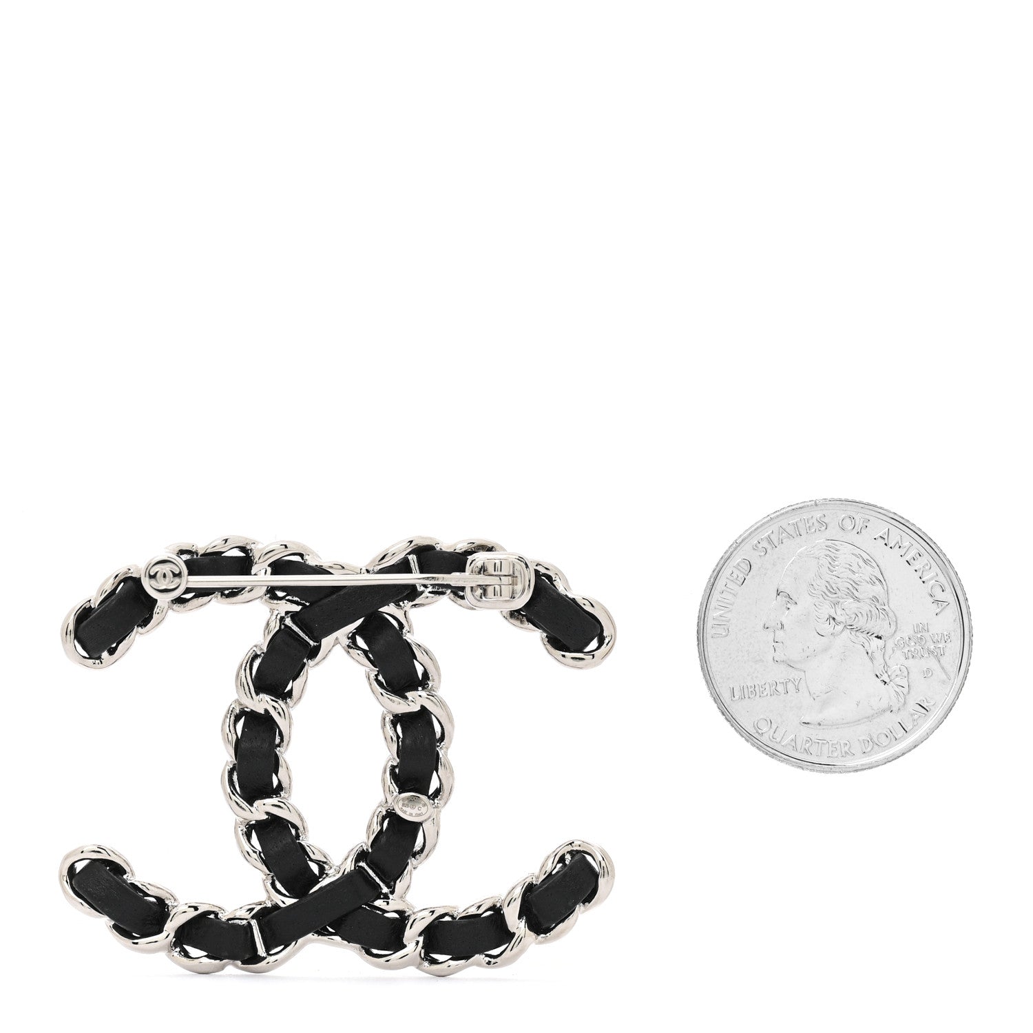 Lambskin Chain CC Brooch Black Silver