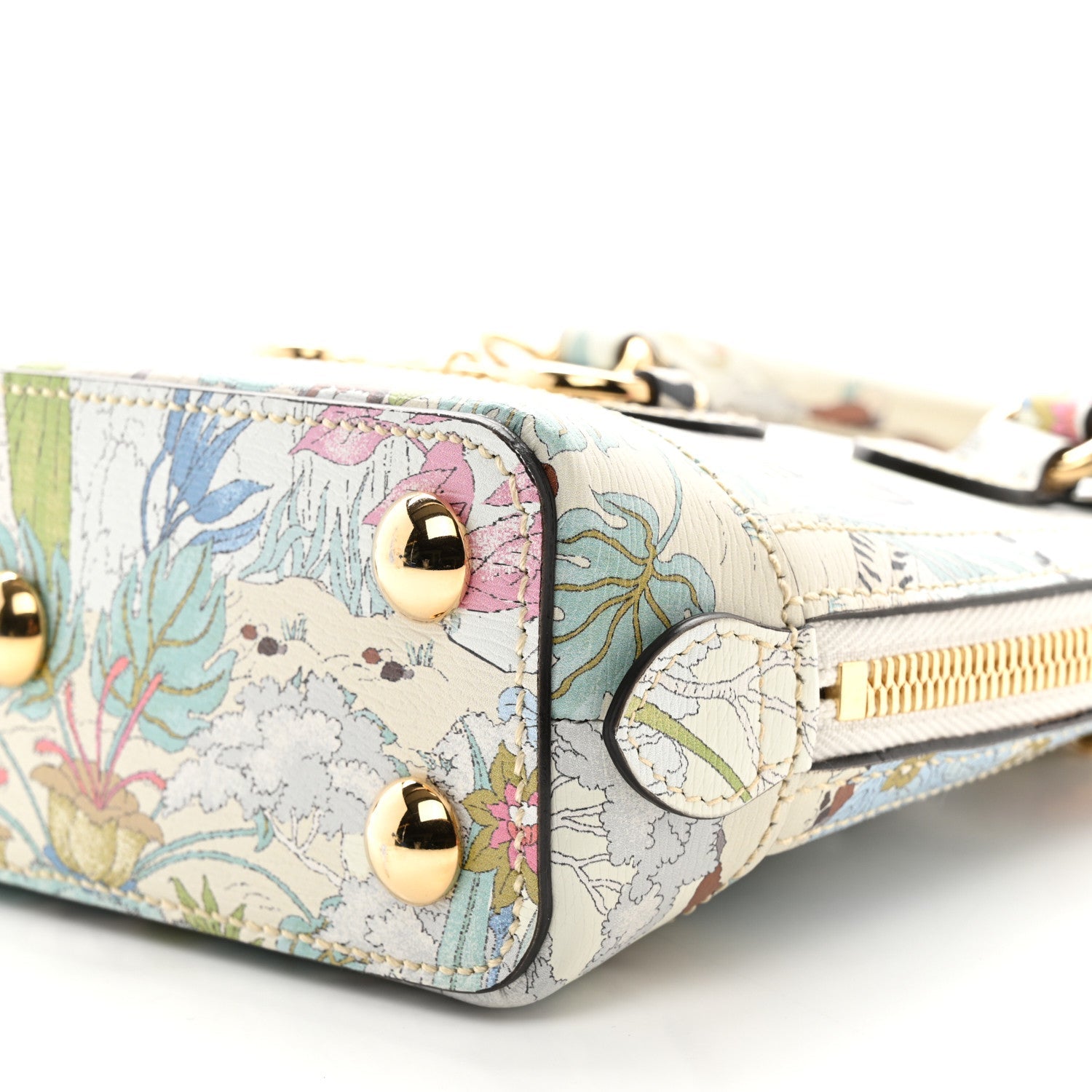 New Shangai Calfskin Tiger Savanah Web Mini Horsebit 1955 Top Handle Bag Chalky White Multicolor