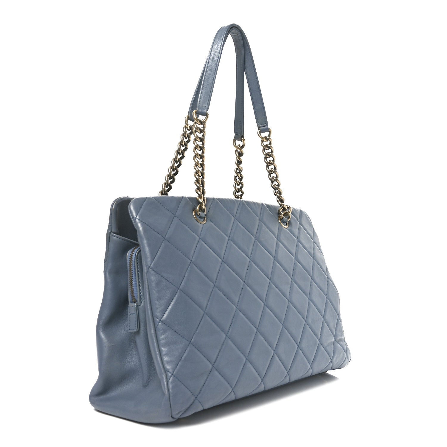 Calfskin Quilted Small CC Crown Tote Blue