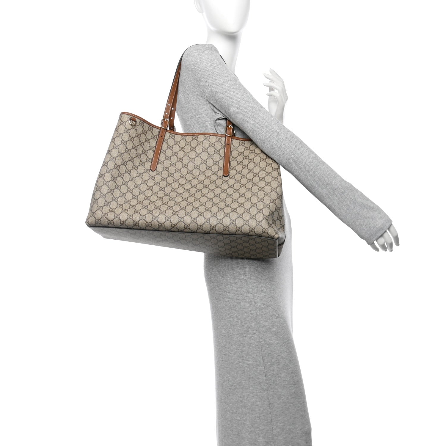 GG Supreme Monogram Emblem Maxi Tote Bag Beige Dark Brown