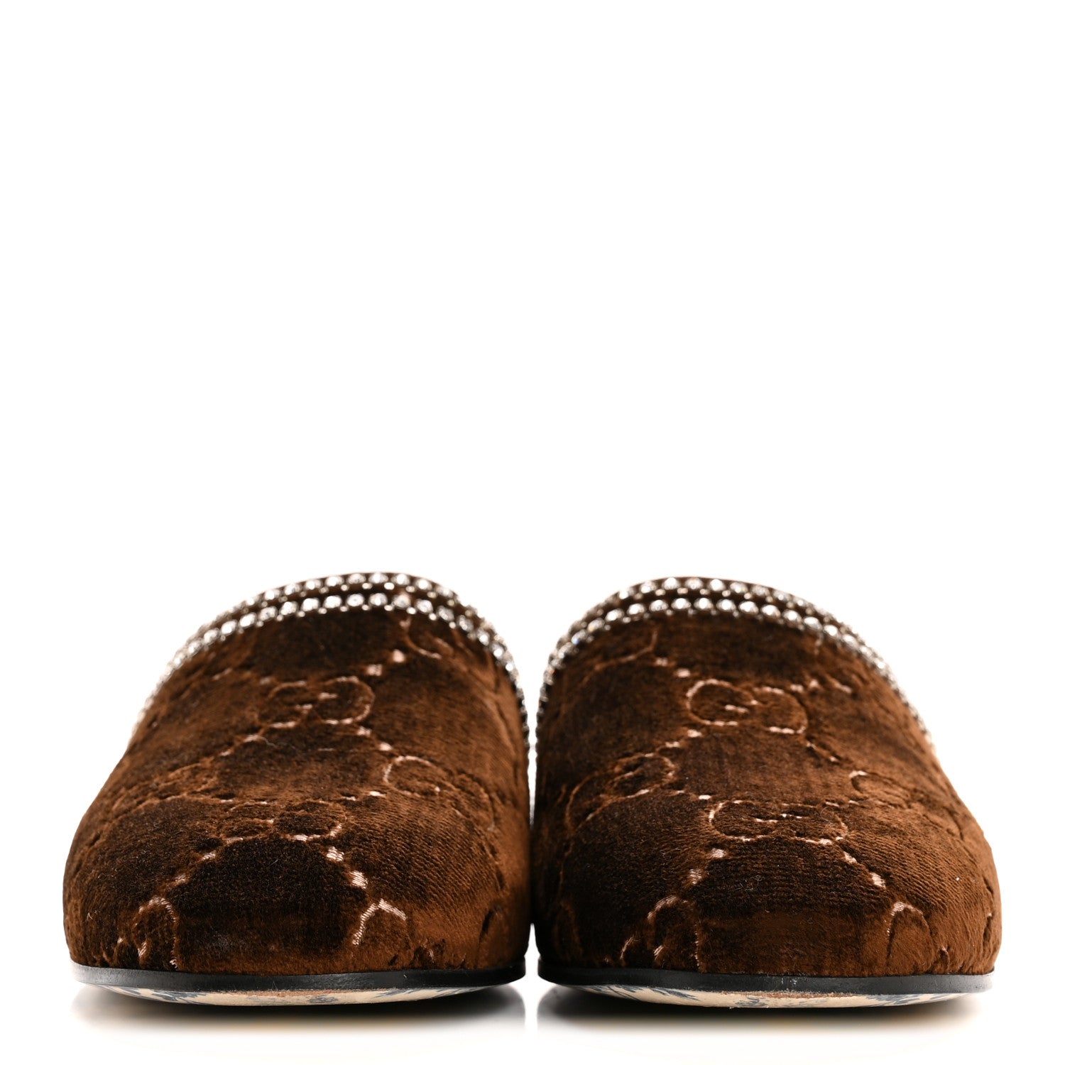 Velvet GG Monogram Crystal Slippers 39 Brown Vintage Cocoa