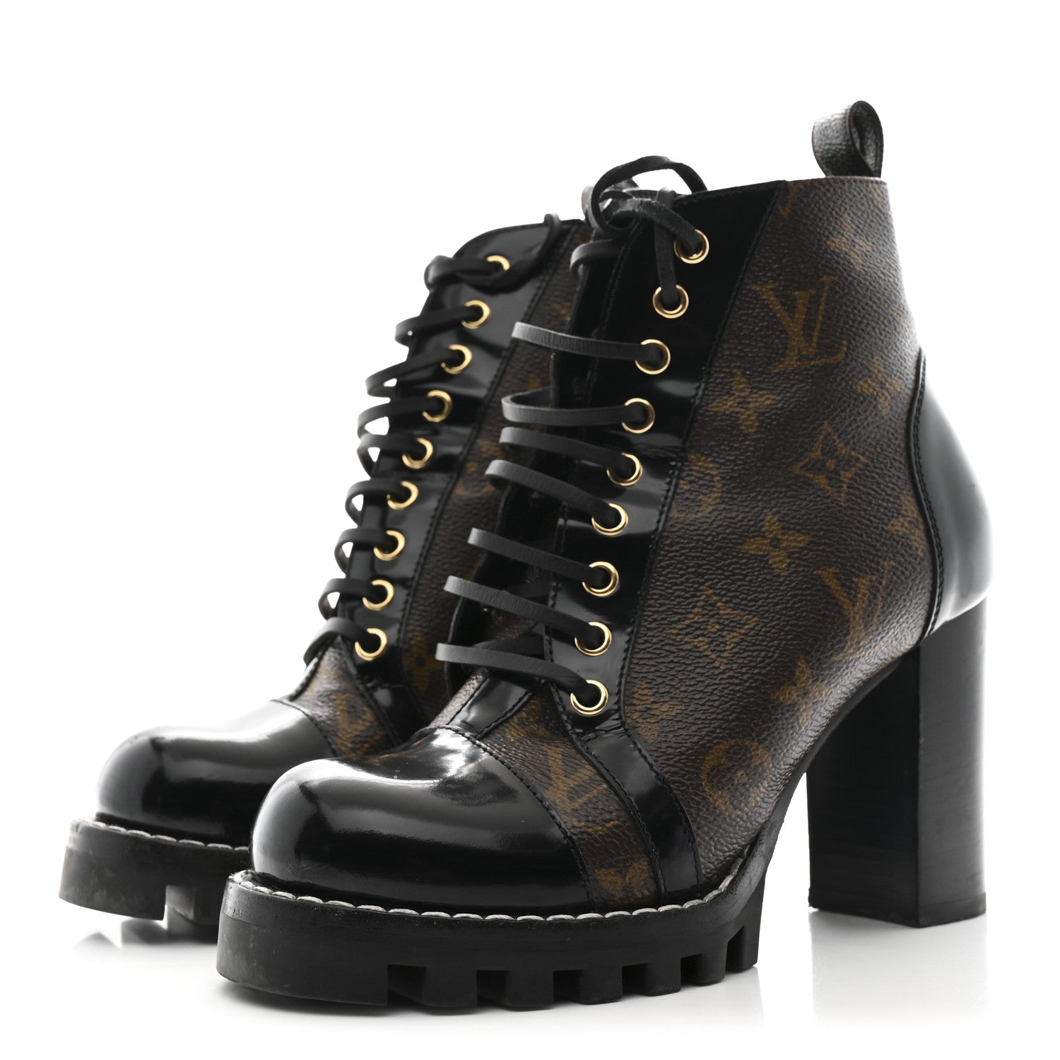 Patent Calfskin Monogram Star Trail Ankle Boots 37.5 Black