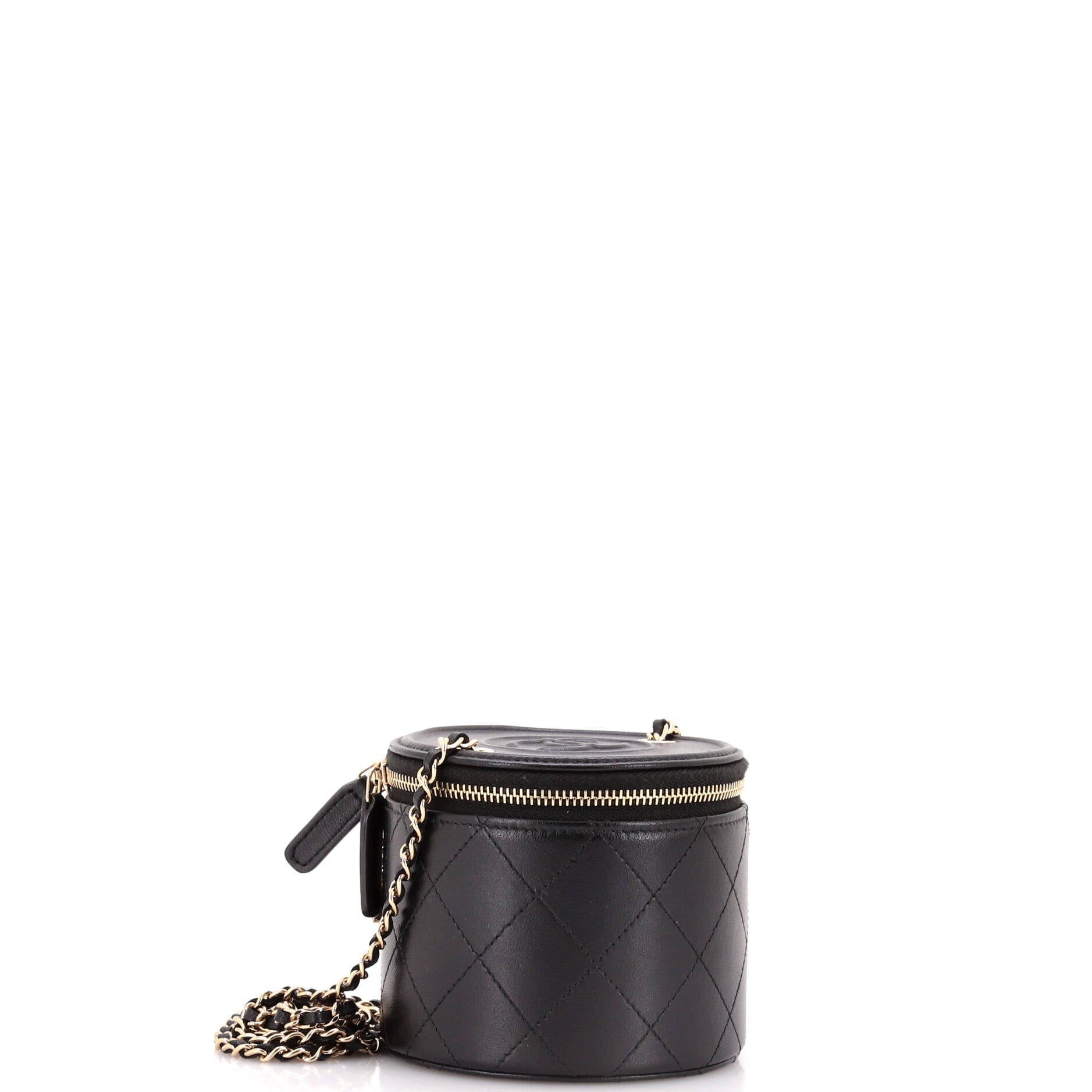 CC Round Vanity Case with Chain Quilted Lambskin Mini