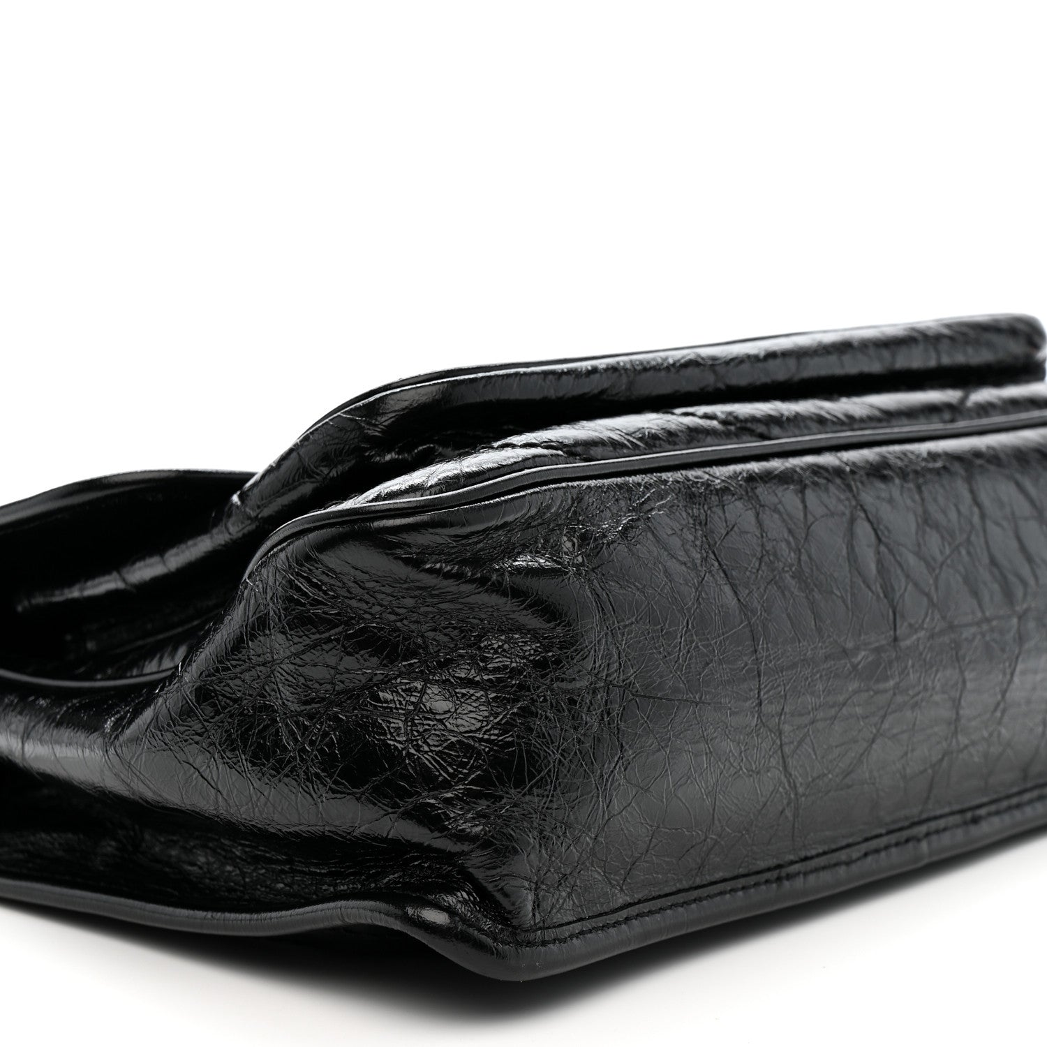 Crinkled Calfskin Matelasse Monogram Medium Niki Chain Satchel Black