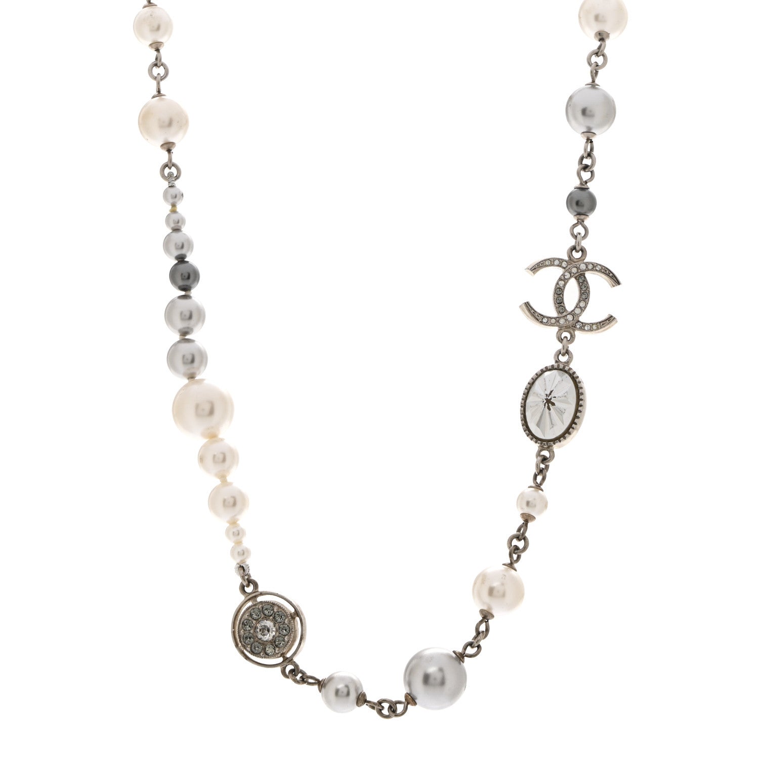 Pearl Crystal CC Choker Necklace Silver Pearly White
