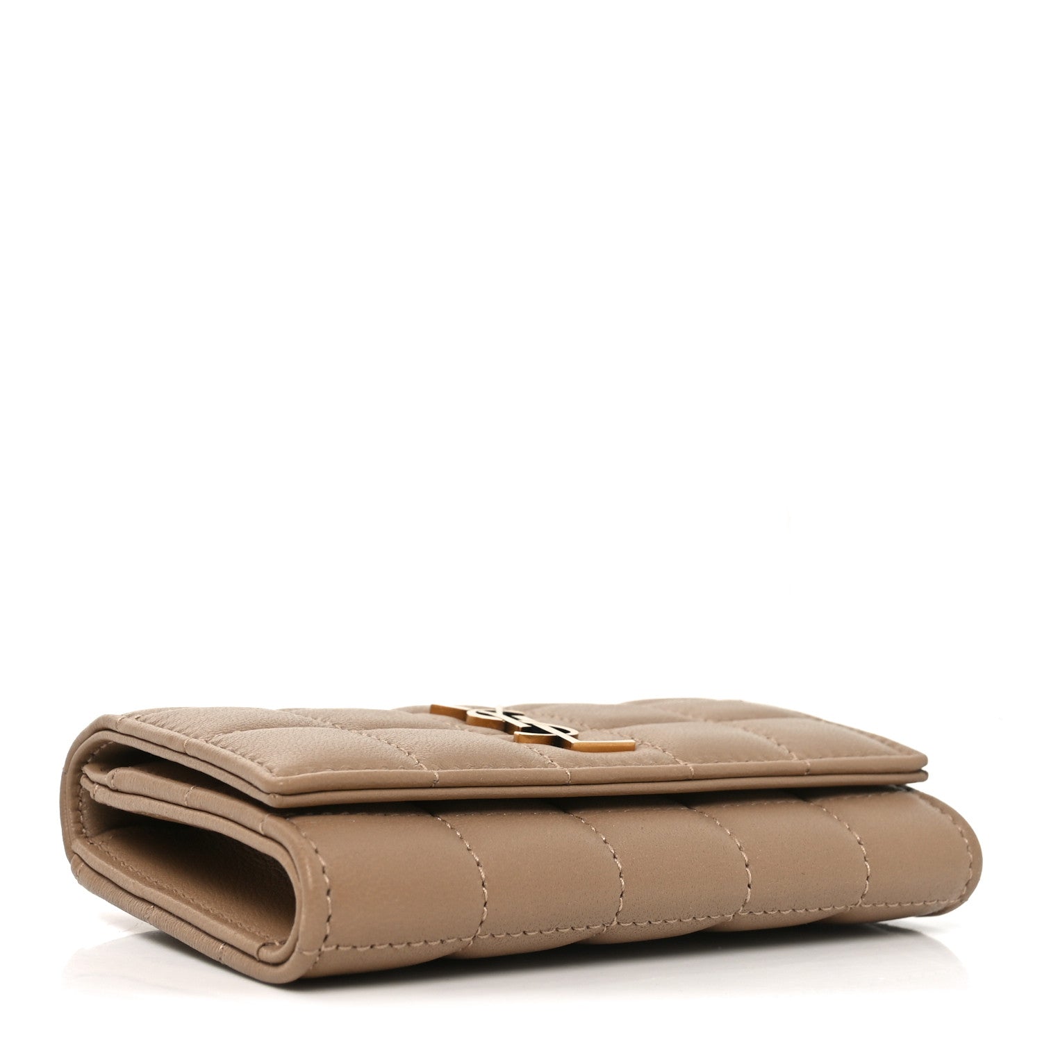Lambskin Carre Quilted Cassandre Compact Envelope Card Case Dark Toffee